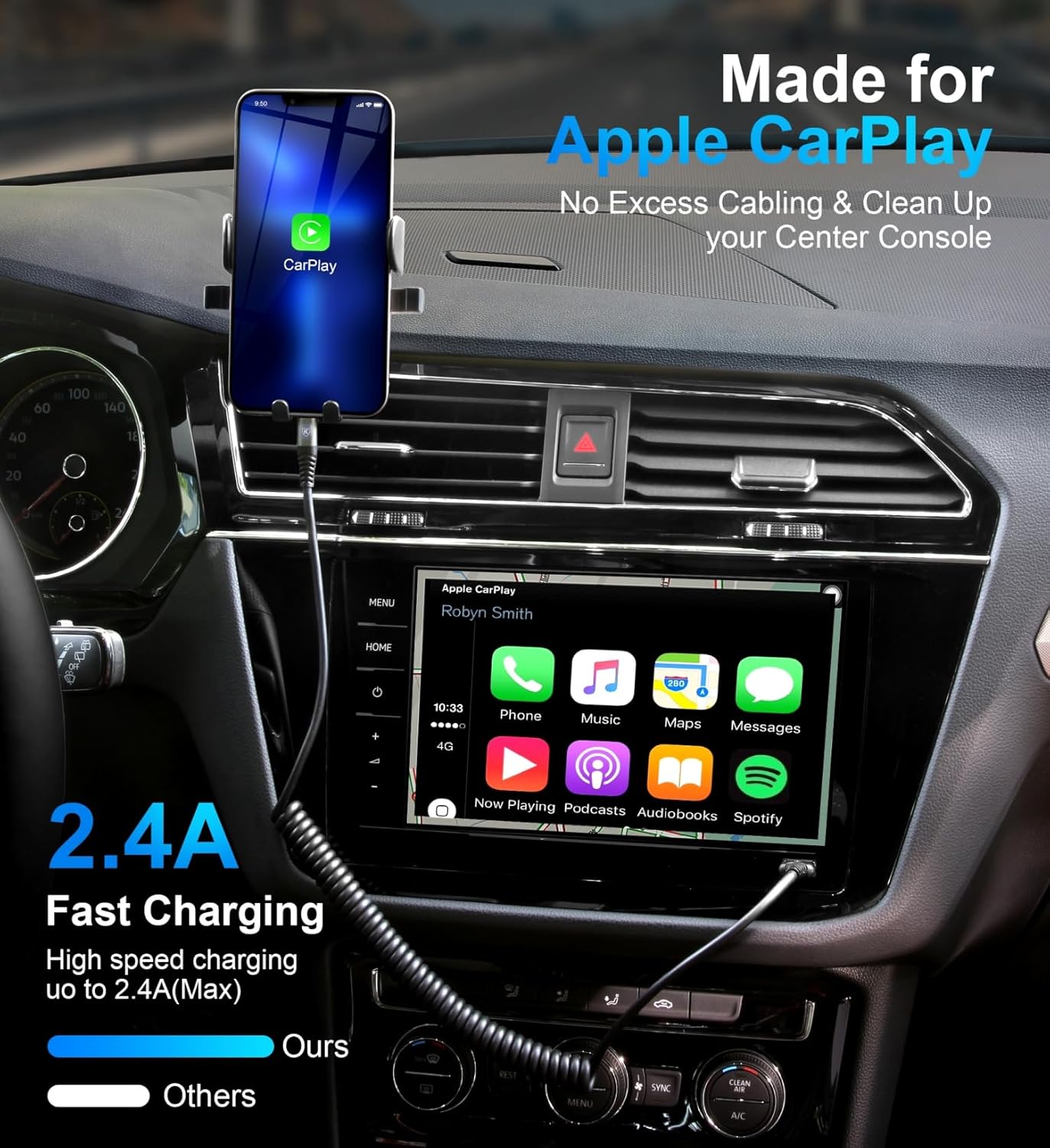 iPhone Charger Cable 6FT for Car, Coiled Lightning Cable [Apple MFi Certified] 2 Pack 6 Feet Lightning Cord Compatible with iPhone14 13/12/11 Pro Max/XS MAX/XR/XS/X/8/7/Plus/6S iPad/iPod - Black