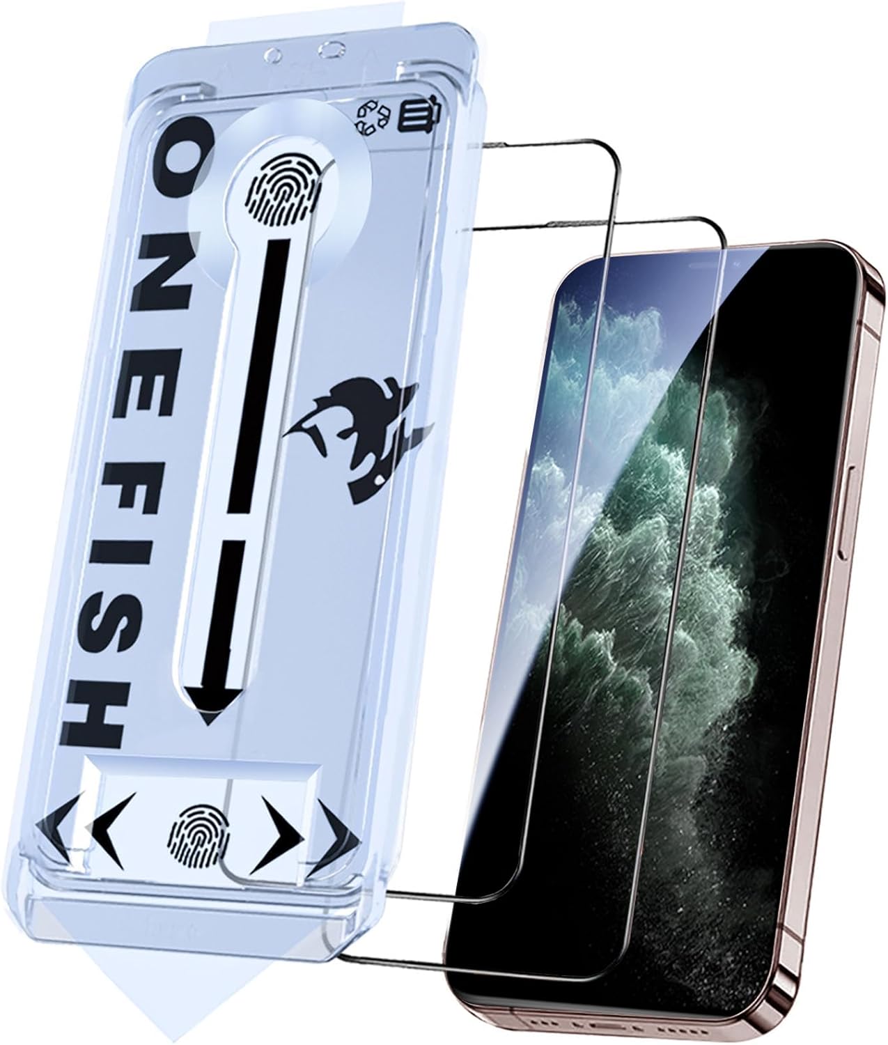 OneFish Tempered Glass Screen Protector for iphone 11 Pro Max/Xs Max, 9H Hardness Glass Scratch Resistant,HD Clarity Tempered Glass Film with Installation Frame,Easy Installation,2Pack.