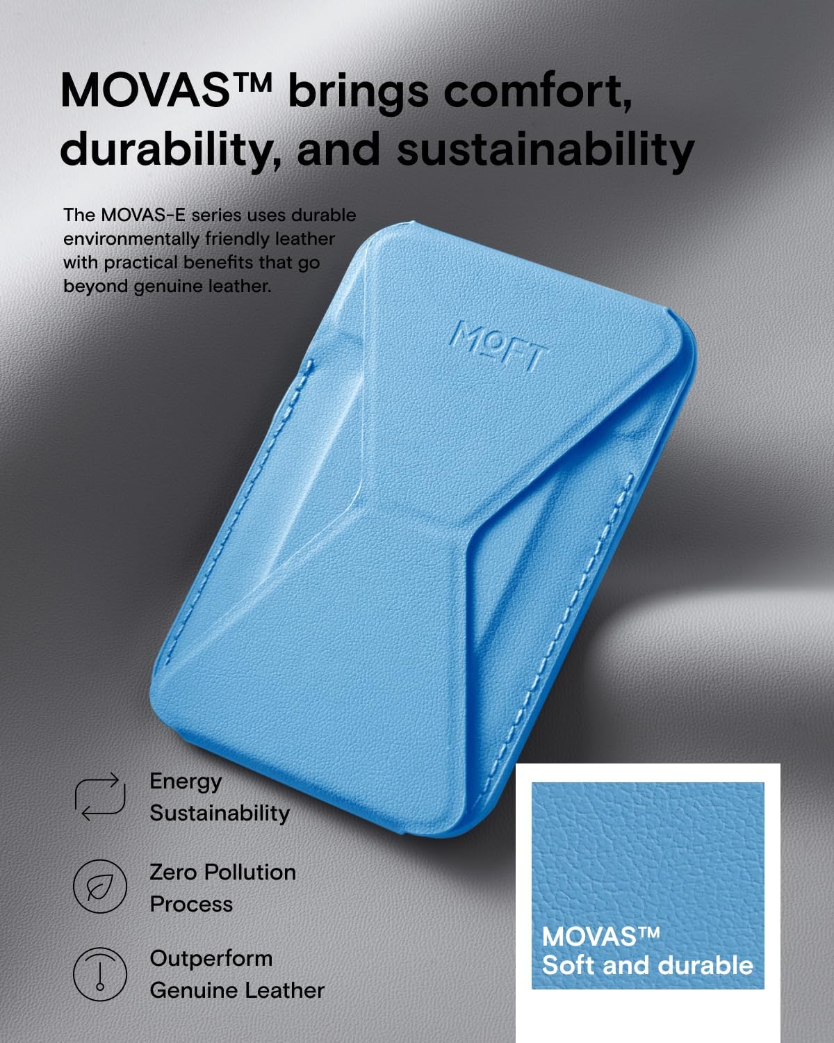 MOFT Magnetic Wallet Stand Compatible with iPhone 16/15/14/13/12 Series, Angle Adjustment & Magsafe Compatible MOVAS Phone Stand,Faded Jeans