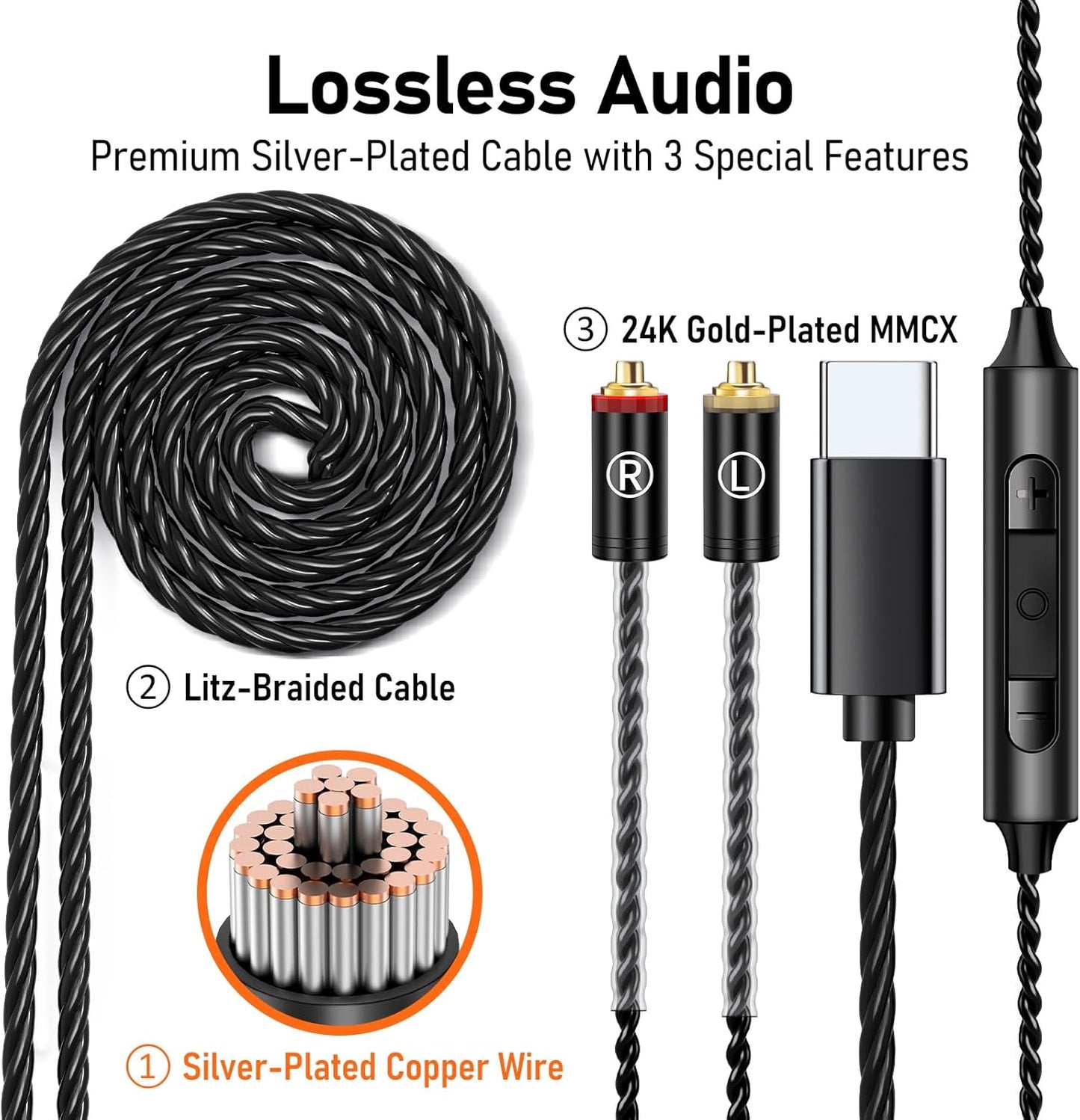 Vibes 202MC USB-C Wired Earbuds - HiFi in Ear Monitor Headphones - Noise Isolating Ear Buds w/ Mic - Clear Sound, Deep Bass & Comfort-Fit Earphones - MMCX to USBC, Silver Plated Cord, Carrying Case