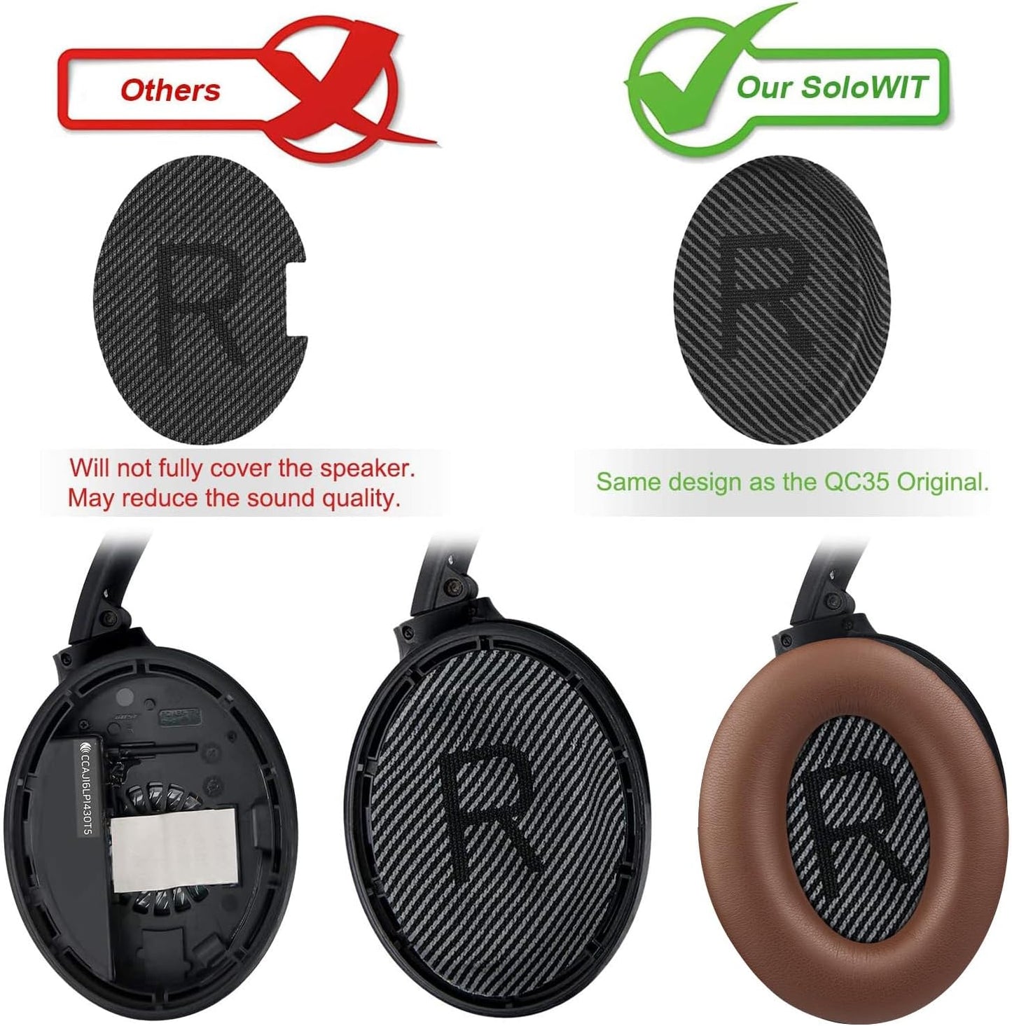 SoloWIT Replacement Earpads Cushions for Bose QuietComfort 35 (QC35) & Quiet Comfort 35 II (QC35 ii) Headphones, Ear Pads with Softer Leather, Noise Isolation Foam, Added Thickness (Coffee)