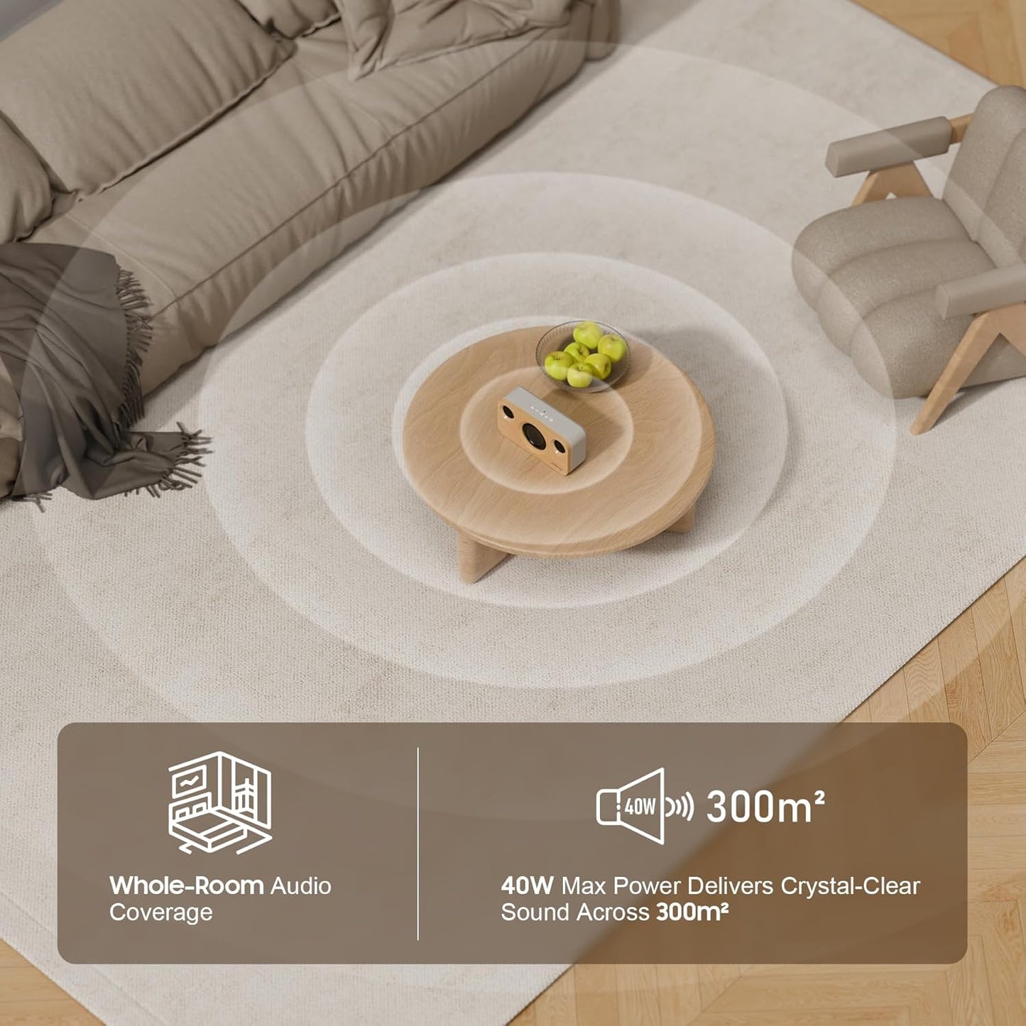 Portable Bluetooth Speaker with Deep Bass, 40W(Peak),Bluetooth 5.3,15-Hour Playtime, AUX, TF Card, 2 Way Stereo Sound Wood Home Audio for Indoor, Party, Outdoor, Camping