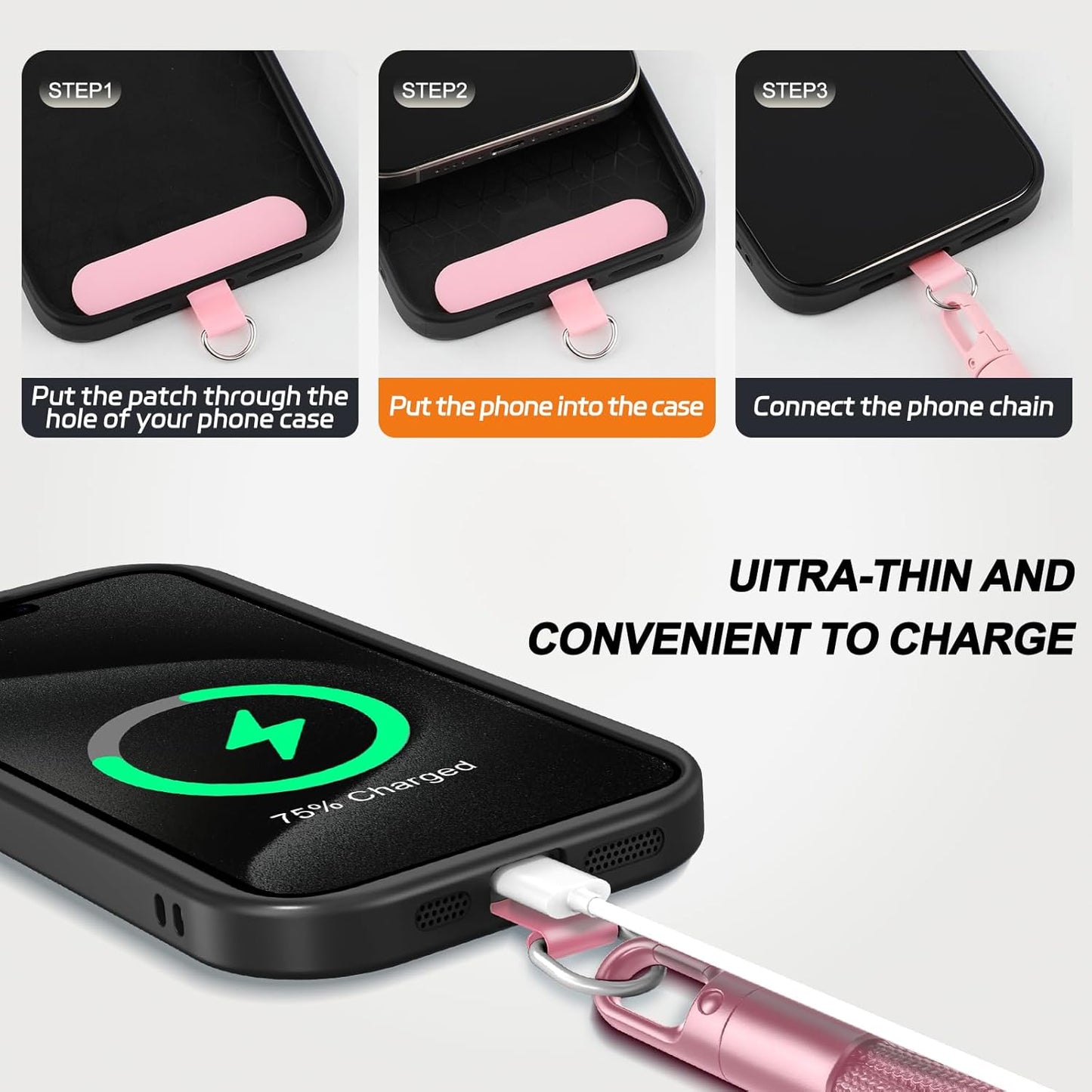 2 Pack Phone Lanyard,2×Phone crossbody strap,4×Tether Tabs,Universal Cell Phone Multifuctional Patch Polyester Lanyards,Cell Phone Lanyards for Women and Men(pink+green)