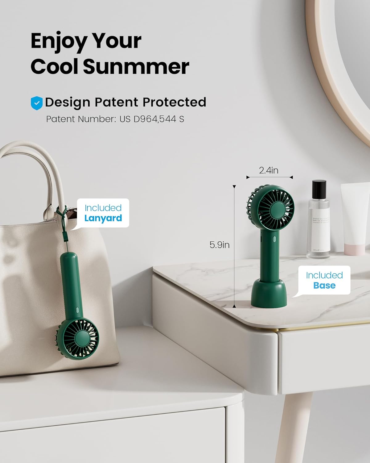 Gaiatop Mini Portable Fan, Navy Green, Cute Design, Rechargeable Battery, Handheld and Desktop, Small and Light