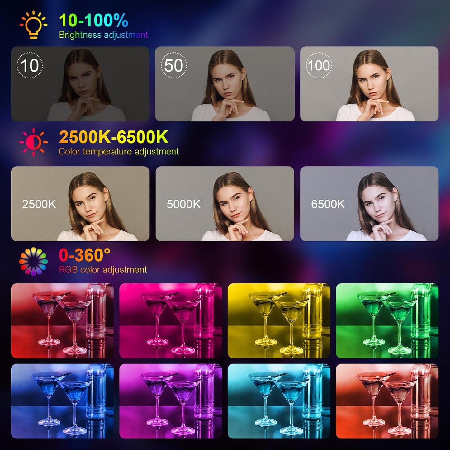 Hagibis RGB Camera Light,360°Full Color Portable Video Light LED Photo Light w Cold Shoe,2200mAh Rechargeable CRI97+,20Effects Lighting for Photography/Advertising Poster/Short Film (RGB-Black)