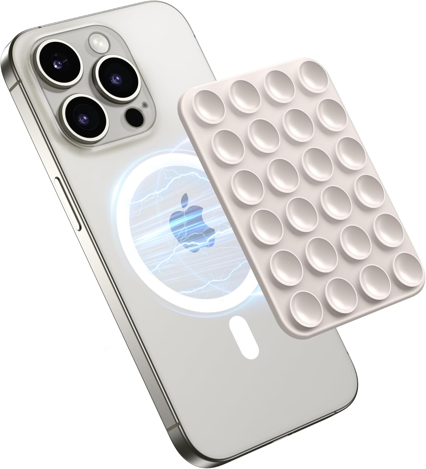 GONEZ Magnetic Suction Cup Phone Mount for MagSafe Case, Removable Silicone Sticky Grip for iPhone 12/13/14/15/16, Hands-Free Selfies and Videos for TikTok & Instagram Influencer/Creator, Stone