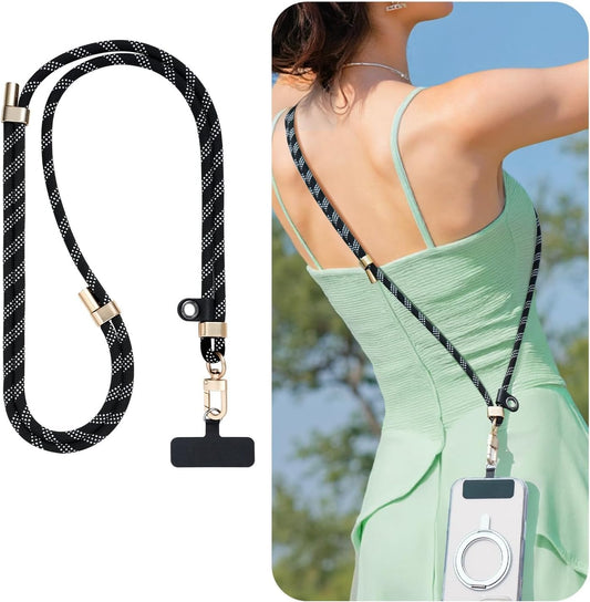Phone Crossbody Lanyard with 2 Phone Tabs, Adjustable Anti-Theft Phone Lanyard for Most Phones, Durable Metal Buckle