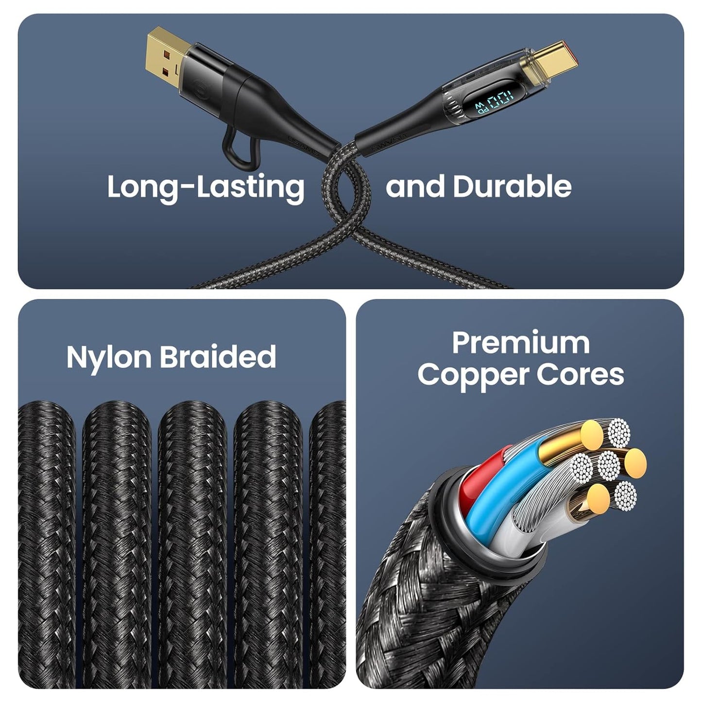 USB C to Multi Charging Cable, USAMS 100W 4FT 5A Type C to Type C Fast Charger Charging Cord with LED Display 5-in-1 C/A to C/Micro/IP Sync Charger Adapter Compatible for Laptop/Tablet/Phone