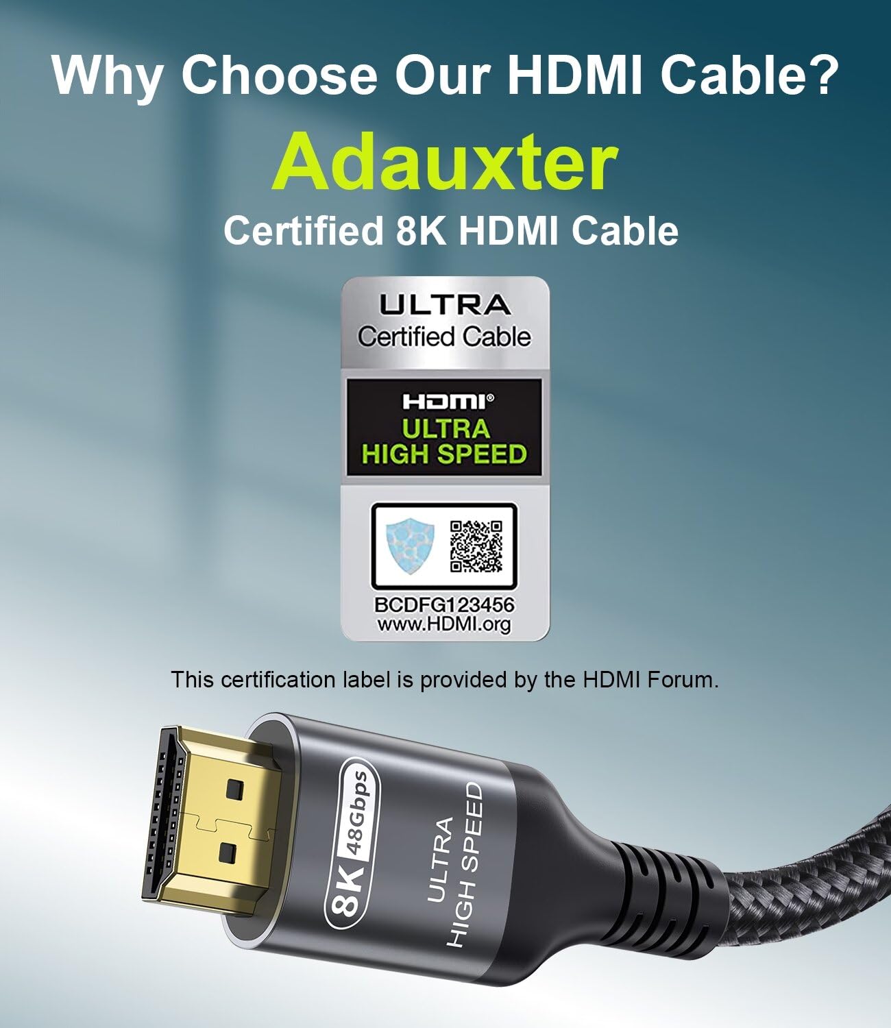 Certified 10K 8K HDMI 2.1 Cable 1.64 FT, 48Gbps Ultra High Speed HDMI Cable with Ethernet 4K 240Hz 165Hz 144Hz 120Hz 8K60Hz eARC HDCP2.3 HDR10+ PC Laptop TV Monitor Projector