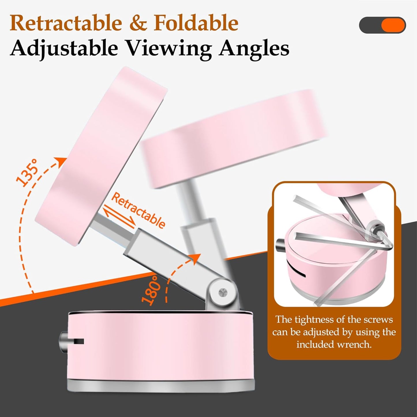 Foldable Vacuum Magnetic Suction Phone Holder,Retractable Magnetic Car Holder,Hands-Free Portable Multifunctional Vacuum Suction Phone Mount for Car, Mirror, Gym, Kitchen (Pink)