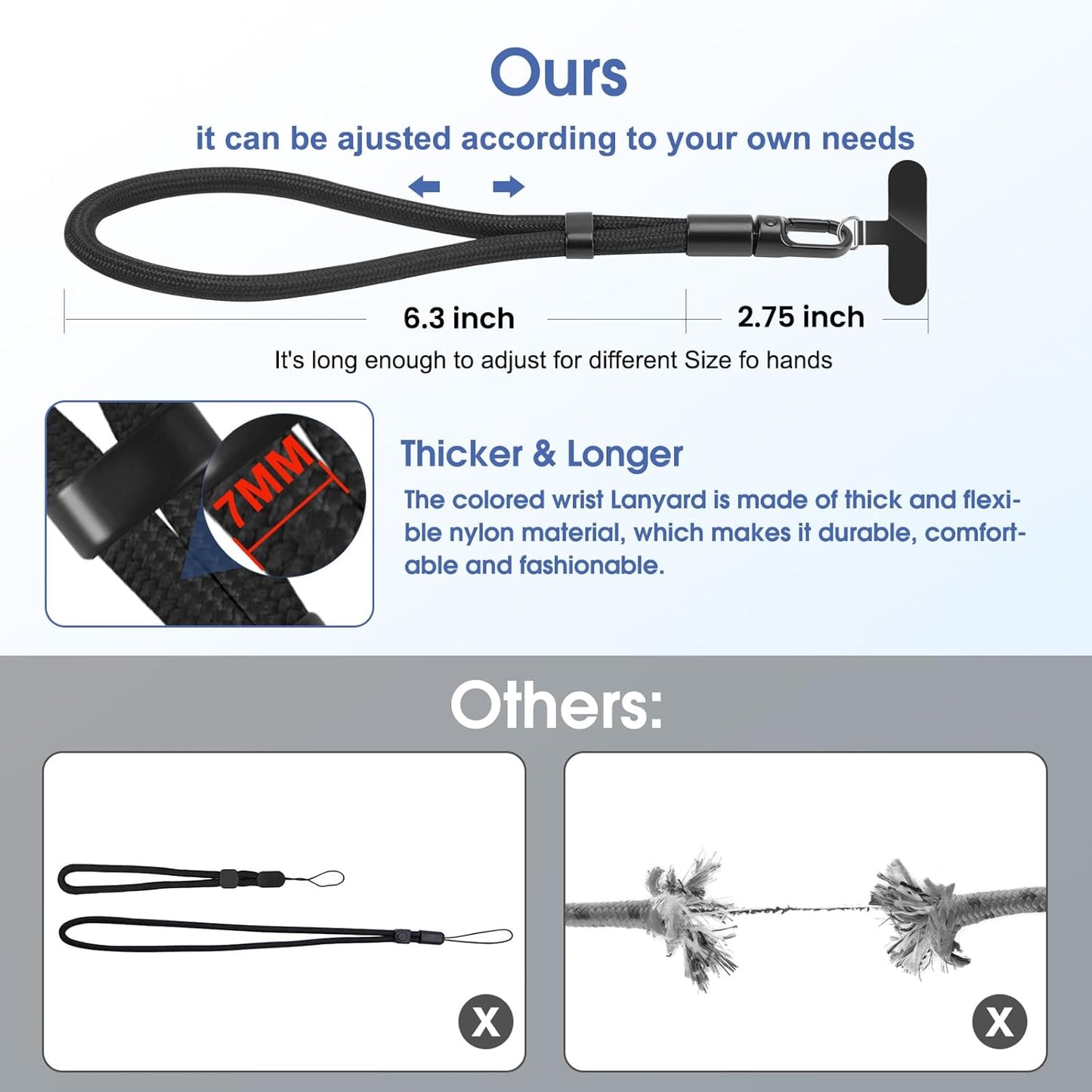 Phone Lanyard, 2 Pack Adjustable Cell Phone Lanyard Strap, Hand Wrist Strap Lanyard with Tether Tabs for Smartphones