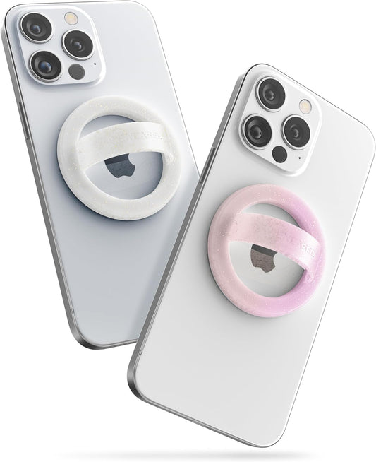 2-Pack Set, Cute Phone Holder Grips Compatible with MagSafe - Magnetic Finger Loops for iPhone, Comfortable SoftTouch Silicone, Secure Fit (Clear Sparkle/Gradient Pink)