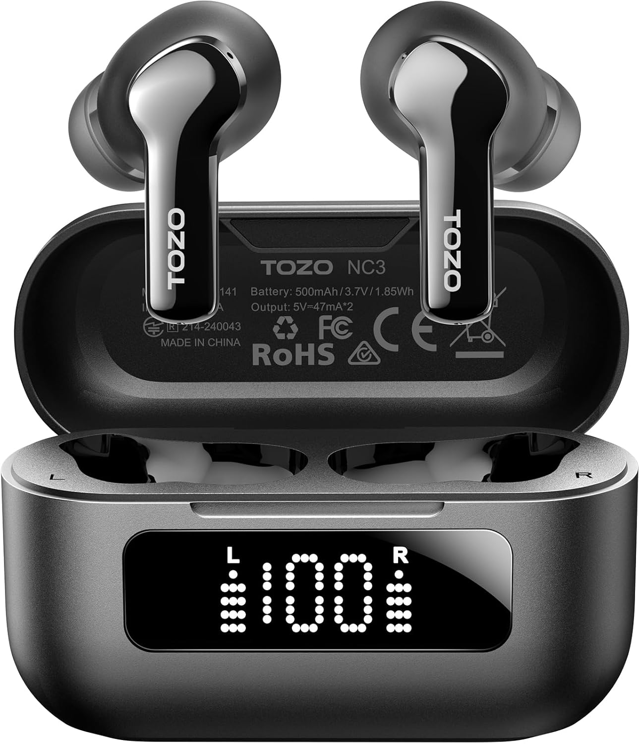 TOZO Hybrid Active Noise Cancelling Wireless Earbuds with 6 Mics AI Clear Call Ear Buds 55H Playtime with LED Display 32 Preset EQs via APP Bluetooth 5.3 IPX8 Waterproof in Ear Headphones
