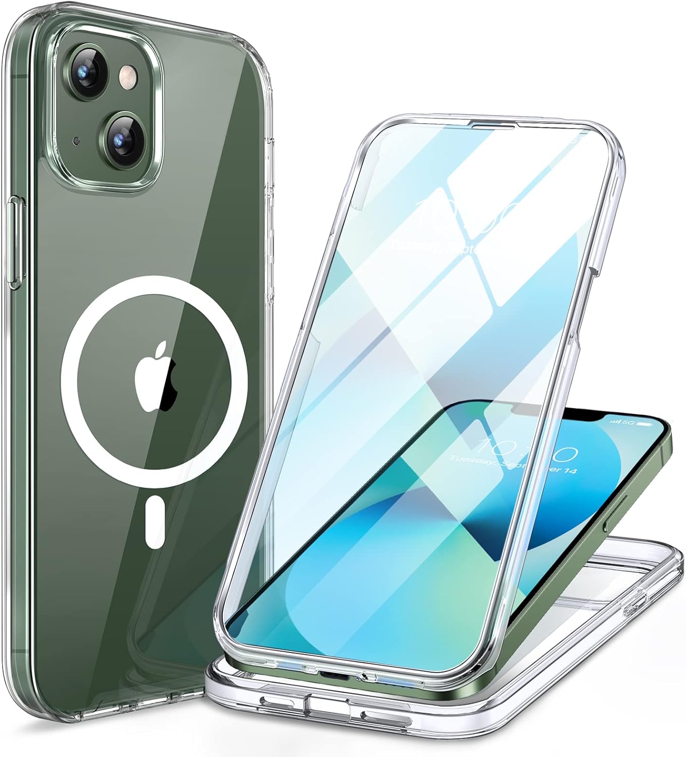 Miracase Glass Series Designed for iPhone 13 Case 6.1 inch, 2023 Upgrade Full-Body Magnetic Clear Case with Built-in 9H Tempered Glass Screen Protector,Compatible with MagSafe,Clear