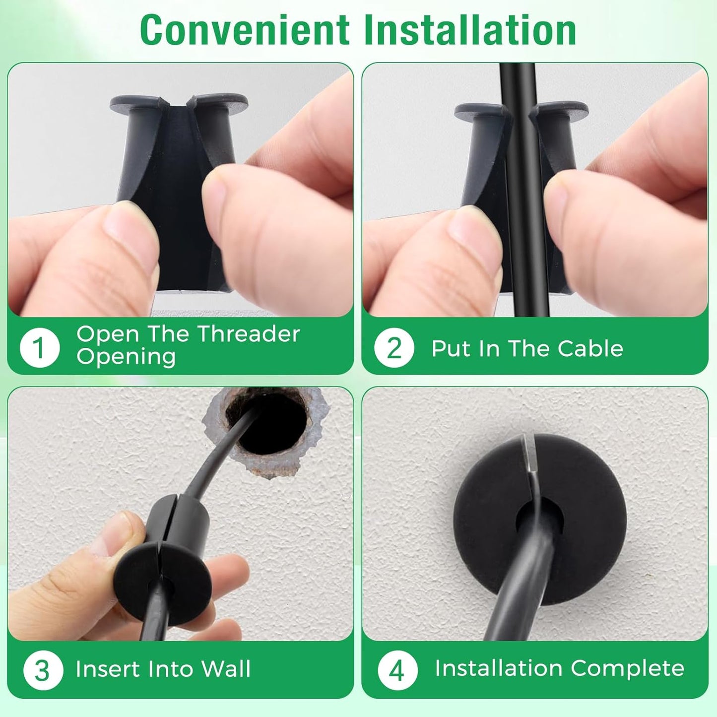 2pc Starlink Cable Grommet 1" Silicone Waterproof Wall Hole Pass Through Split Cable Bushings for TV Wire Ethernet Cord, Starlink Cable Routing Kit Accessories, 38mm/1.5" Ht, Green
