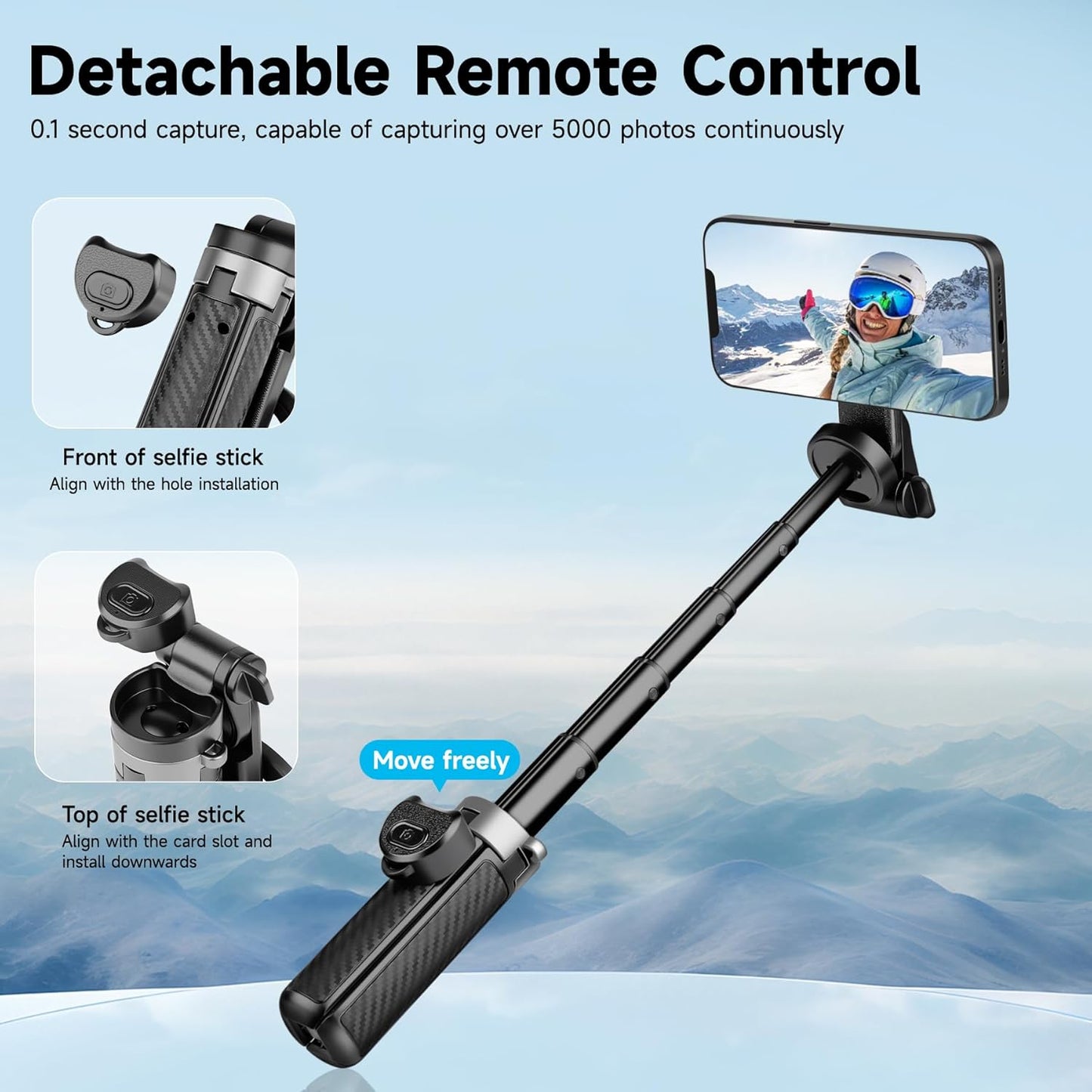 Selfie Stick for iPhone, Magnetic Tripod with Detachable Wireless Remote & Portable Tripods for iPhone - 3 in 1 Tripod for Video Recording, Live Streaming, Desktop Mobile Phone Stand