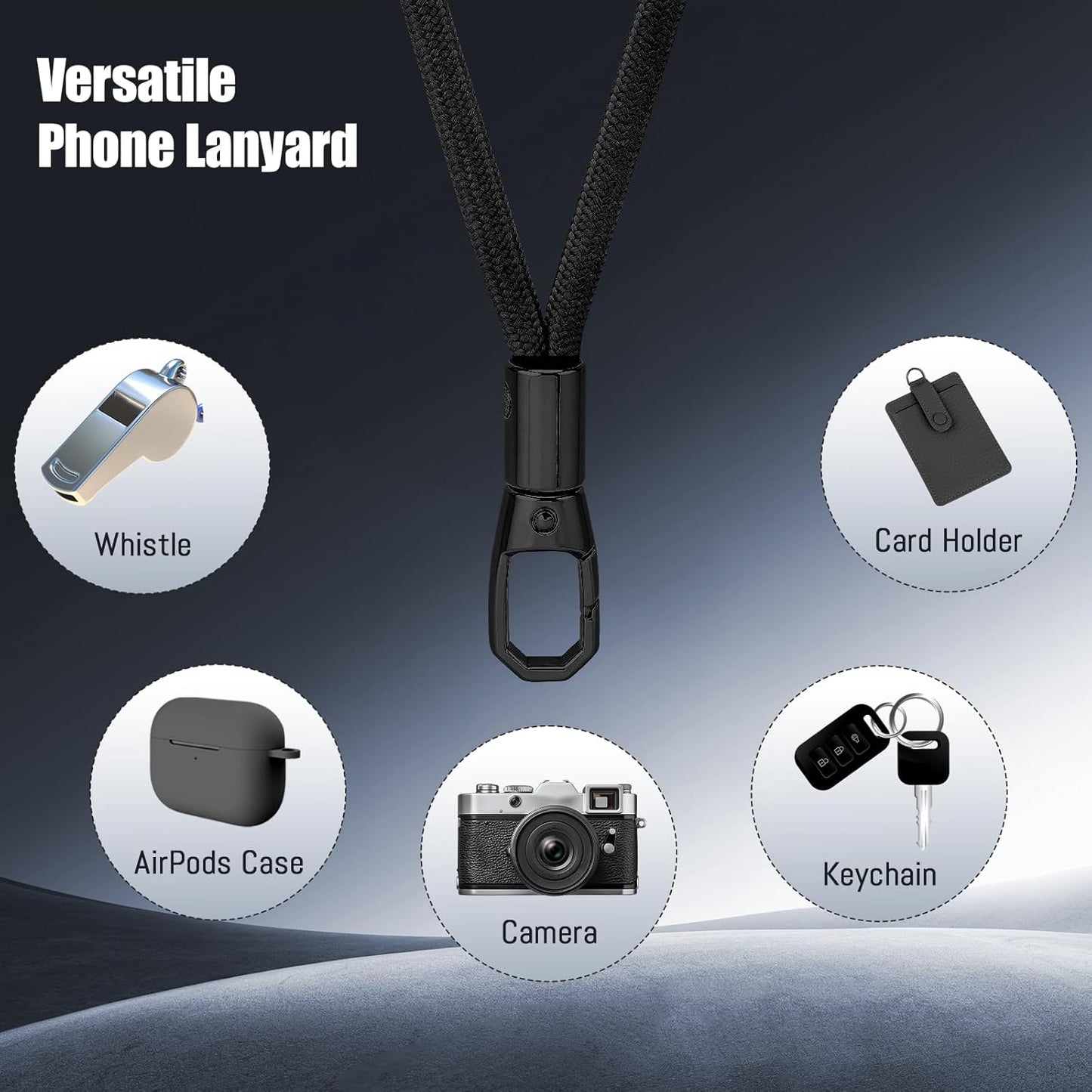 Phone Lanyard 2 Pack, 2x Adjustable Crossbody Phone Strap, 2x Tether Tab, Anti-theft Universal Cellphone Multifuctional Patch Lanyards for iPhone & Most Smartphones, Black+Black