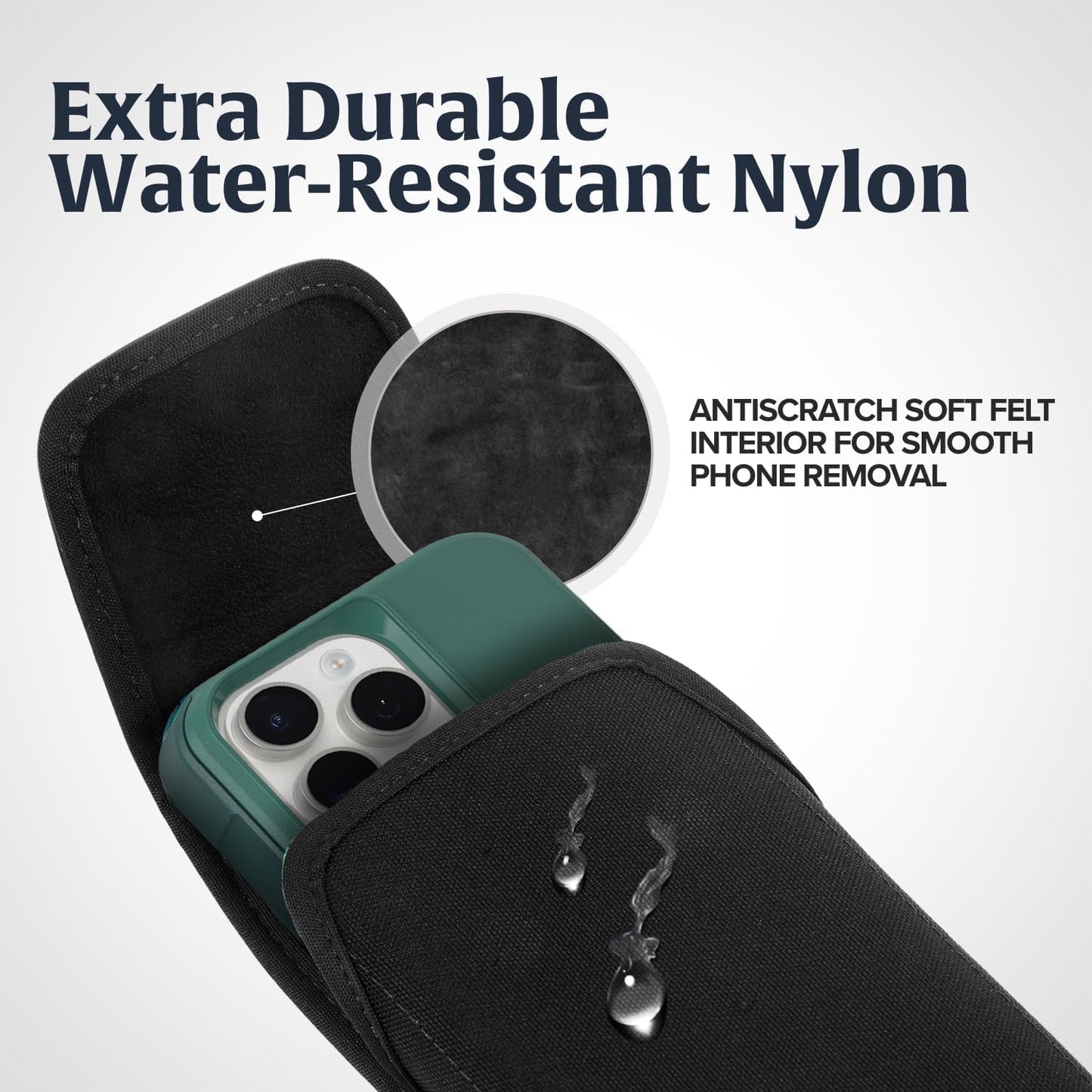 Turtleback Belt Clip for iPhone 16 Pro Max, 15 Pro Max, 14 Pro Max -Medium- Fits w/Shockproof Commuter Style Cases - Premium Black Nylon, Vertical Belt Holder Magnetic Closure, HD Rotating Clip