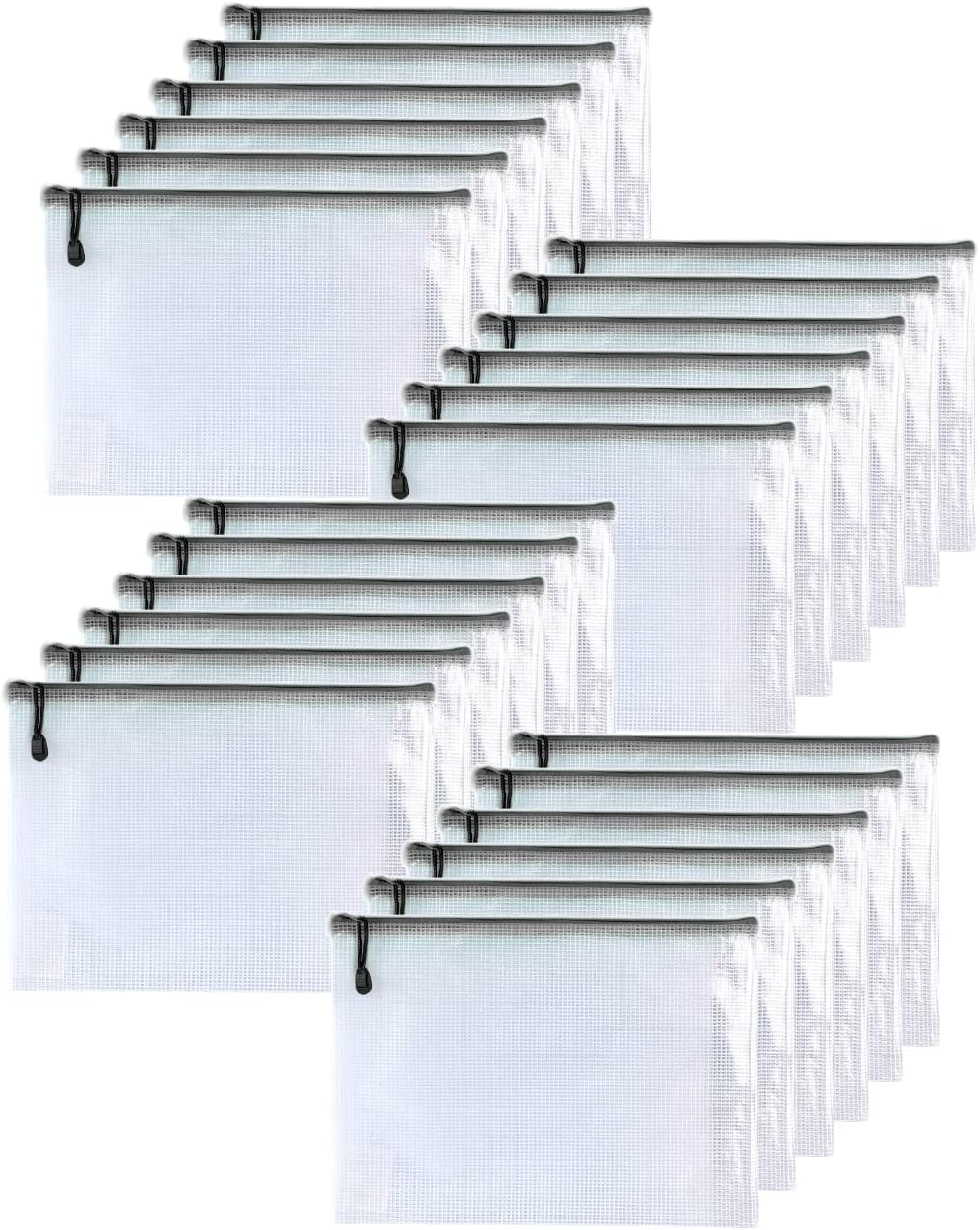 Oaimyy-24PCS-3 x 5" inchs-Mesh Zipper Pouch, Plastic Zip File Folders Puzzle Bags for Organizing,Office Supplies,Travel,Home Storage-Black