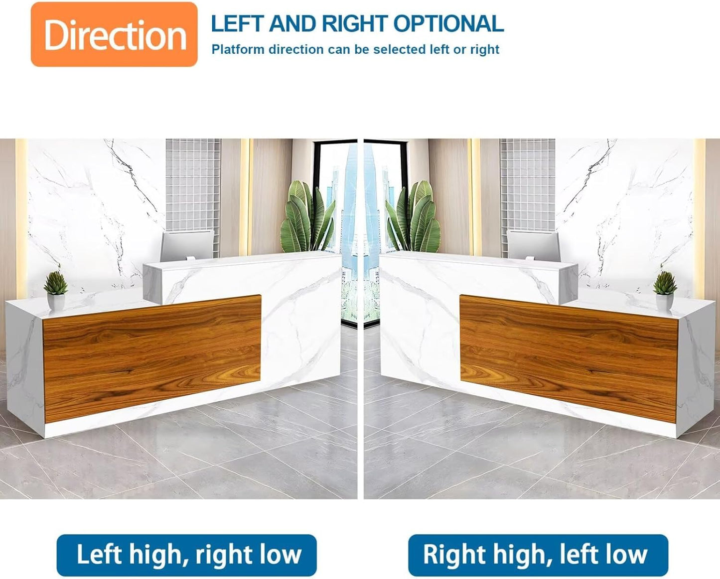 Reception Desk with Counter Modern Checkout Counter with Lockable Drawer Keyboard Tray Receptionist Desk for Office Salon Reception Table Q Left 51inch/130cm