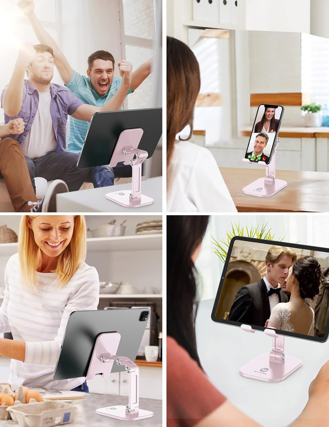 OCYCLONE Phone Stand, Adjustable Height and Angle Foldable Cell Phone Stand Holder for Desk, Taller iPhone Stand Compatible with 4.7"-13" Smartphones iPad Tablet, Pink