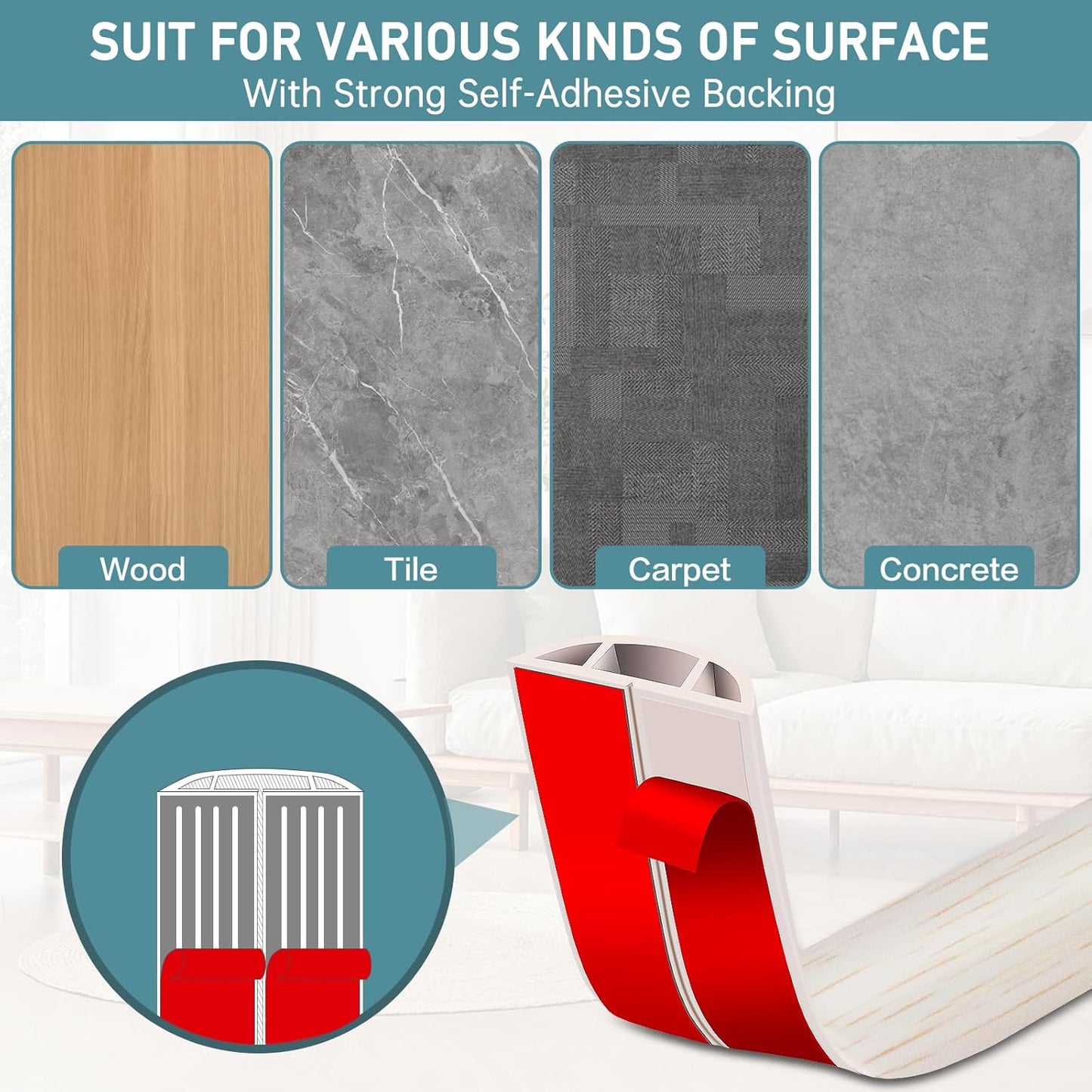 Floor Cord Cover Self Adhesive Cord Hider Floor Extension Cord Covers for Floor Power Cord Protector Cable Management Prevent Cable Trips Cable Cavity 0.59" W x 0.31" H (Beige Wood, 20Ft)