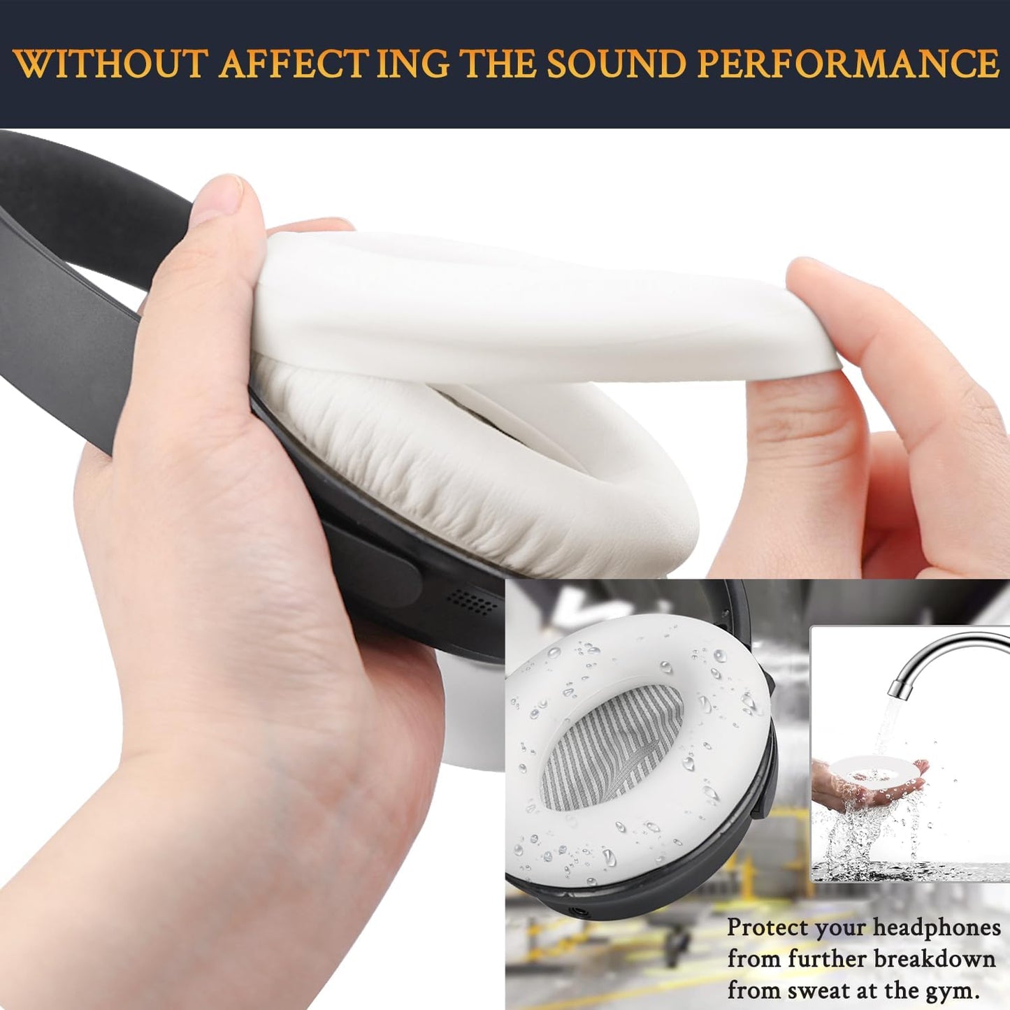 SOULWIT Ear Pads Cushions + Headband + Silicone Earpads Cover Protector, Replacement Kit for Bose QuietComfort 35 QC35, QC35 ii Over-Ear Headphones - White