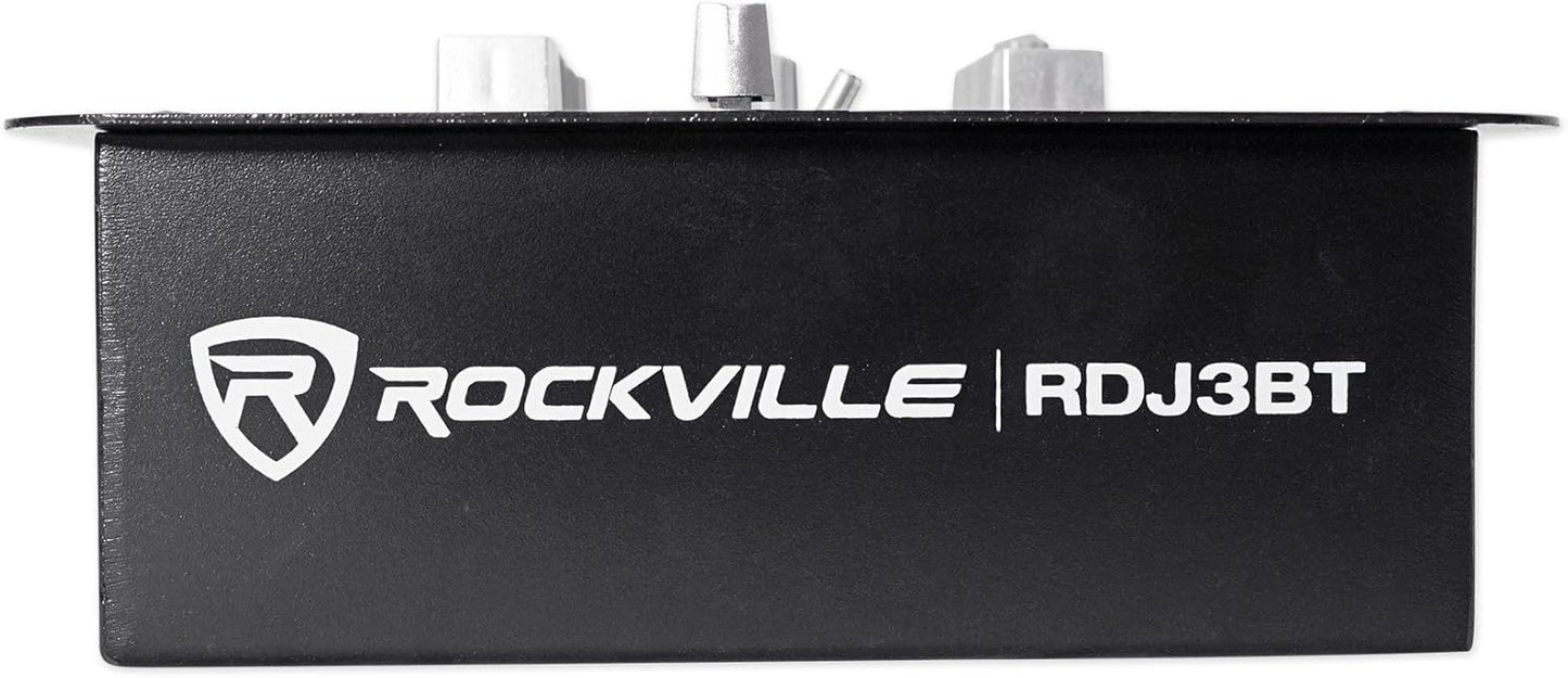 Rockville RDJ3BT 2 Channel DJ Mixer with USB, Bluetooth, Talkover, 4 Line Inputs