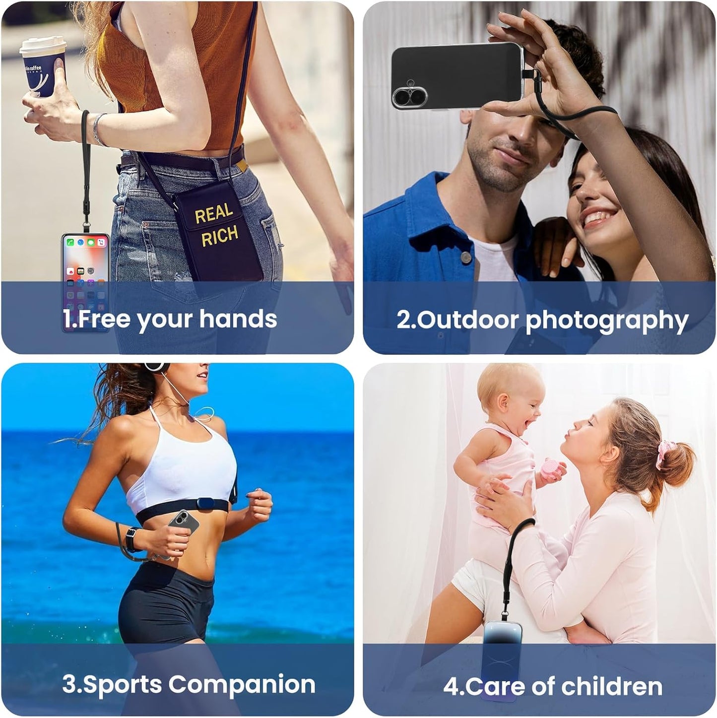 Phone Lanyard, 2 Pack Adjustable Cell Phone Lanyard Strap, Hand Wrist Strap Lanyard with Tether Tabs for Smartphones