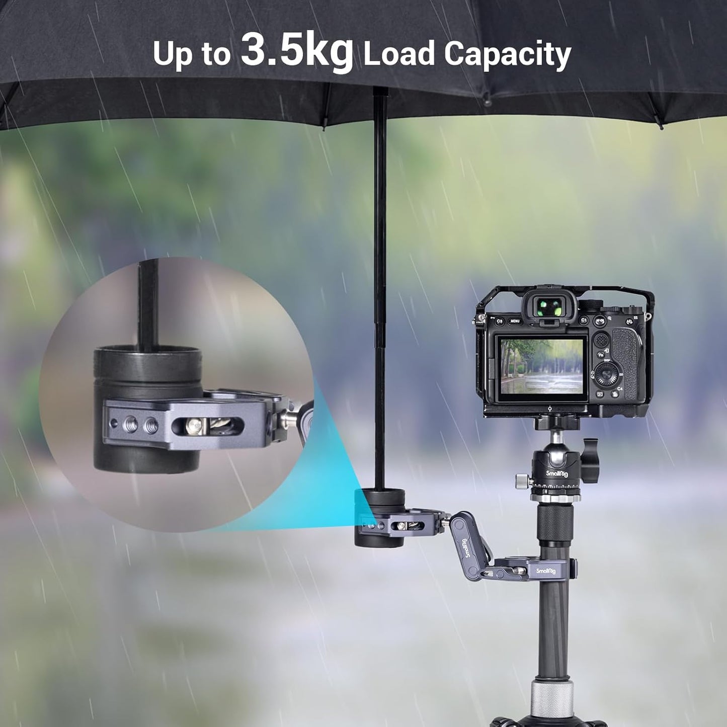 SMALLRIG Double Clamp Mount, Umbrella Clamp, Super Clamp Arm, for Chair, Pole, Tripod, C Stand, Handlebar, All Metal Max Load Capacity 3.5kg