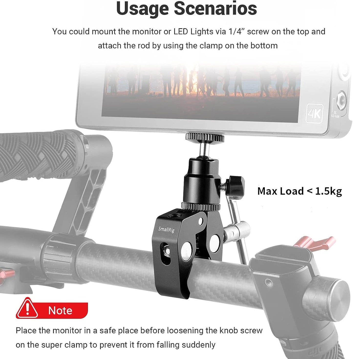 SmallRig Super Clamp Mount with Mini Ball Head Mount, Hot Shoe Adapter with 1/4 Screw for LCD Field Monitor, LED Lights, Flash, Microphone, for Gopro, for DJI Action 2, for Insta360