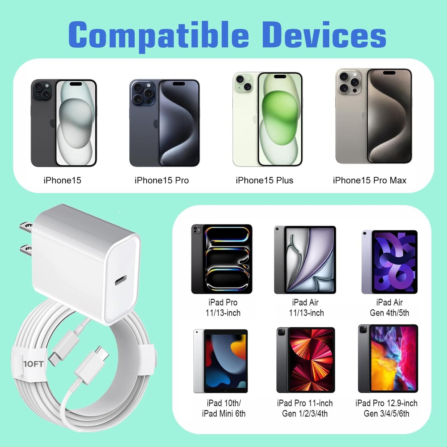 iPhone 16 Charger Fast Charging, 3Pack 20W USB C Fast Charger Plug 10ft USB C to USBC Cable Cord Compatible iPhone 16/16 Pro Max/15 Pro/15 Plus,iPad Air M2 11/13 inch,iPad Pro M4 11/13inch,iPadAir 4/5