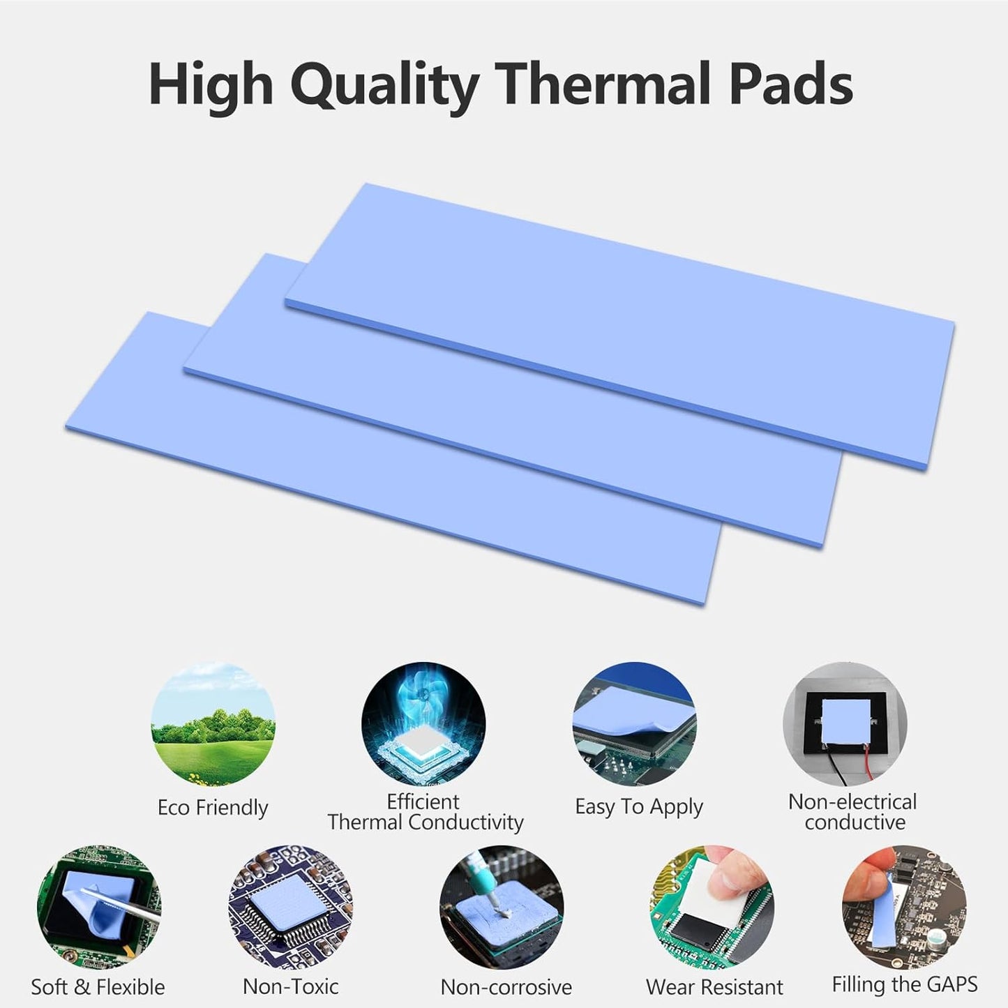 UCEC 30PCS Silicone Thermal Pads GPU, Reusable CPU Thermal Pad GPU Thermal Pads SSD Thermal Pad, Conductive Heatsink 0.5/1.5/ 1mm Thermal Pad for Chip LED IC Heat Conduction, Blue