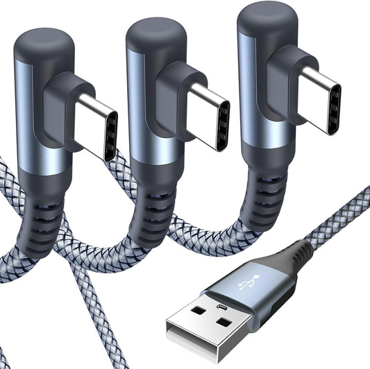 sweguard USB C Cable Right Angle [3Pack, 6.6FT+3.3FT+3.3FT], USB Type C iPhone 16 Charger Cable Nylon Braided Cord for iPhone 15 16 Pro Max Plus, Samsung Galaxy S25 S24 S23 S22 S21 S10 Note 20 10,Moto