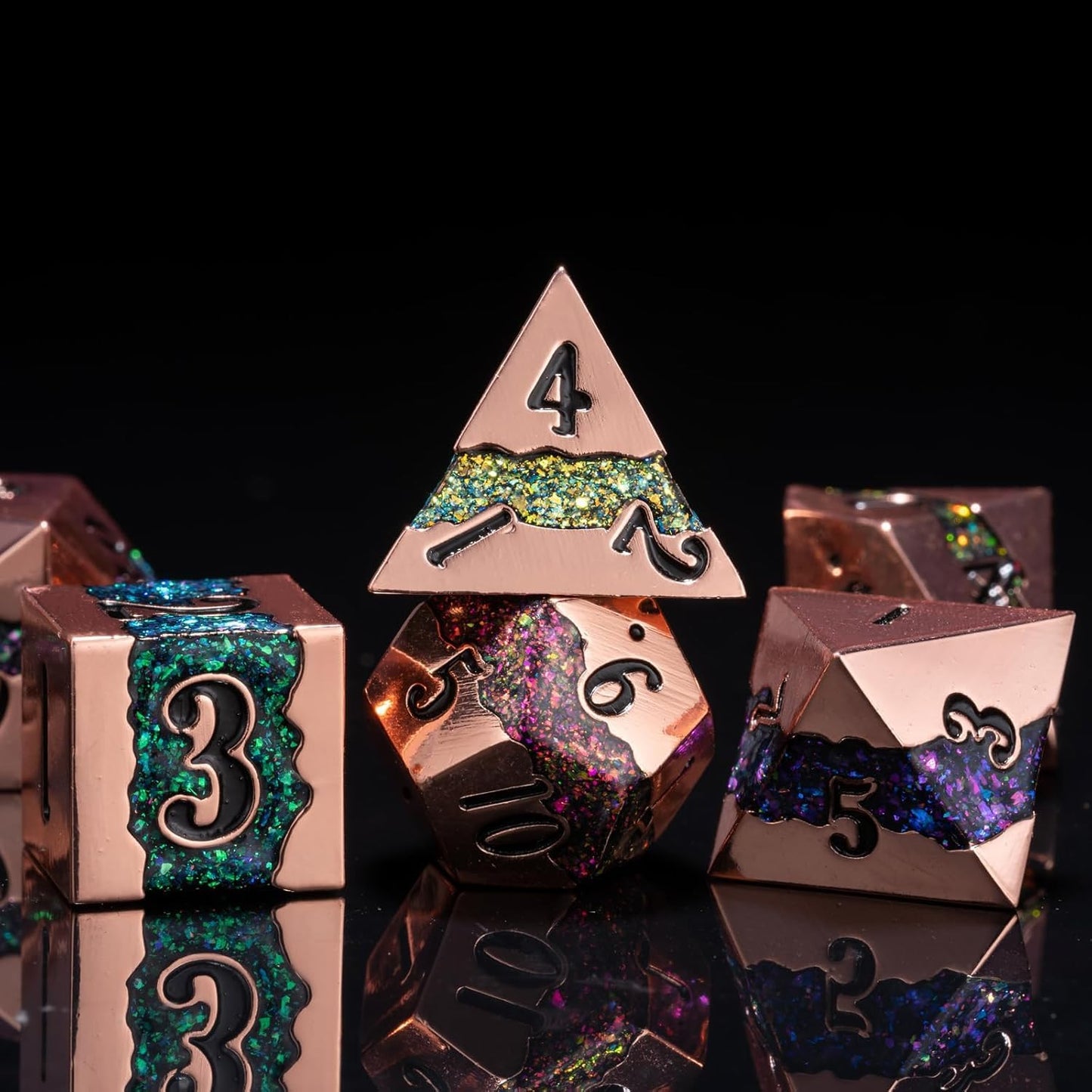 Metal RPG Dice Set,DND Polyhedral Dice Set 7pcs,Metallic Glitter Large Stripe Dice Set for Dungeons and Dragons Role Playing Games