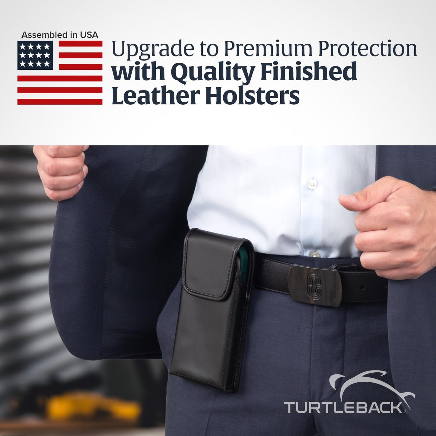 Turtleback Belt Clip for iPhone 16 Pro Max, 15 Pro Max, 14 Pro Max -Small- Fits w/Slim MagSafe Style Cases, Premium Black Leather, Vertical Belt Holder, Magnetic Closure HD Rotating Belt Clip