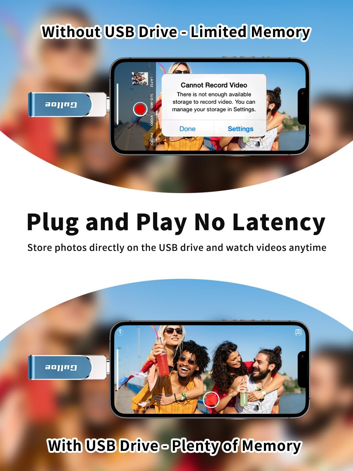 Gulloe 256GB Flash Drive Intended for iPhone, Memory Stick Storage for Photos and Videos Backup, Compatible with iPhone iPad Android PC, Plug and Play, No Application Required (Navy Blue)