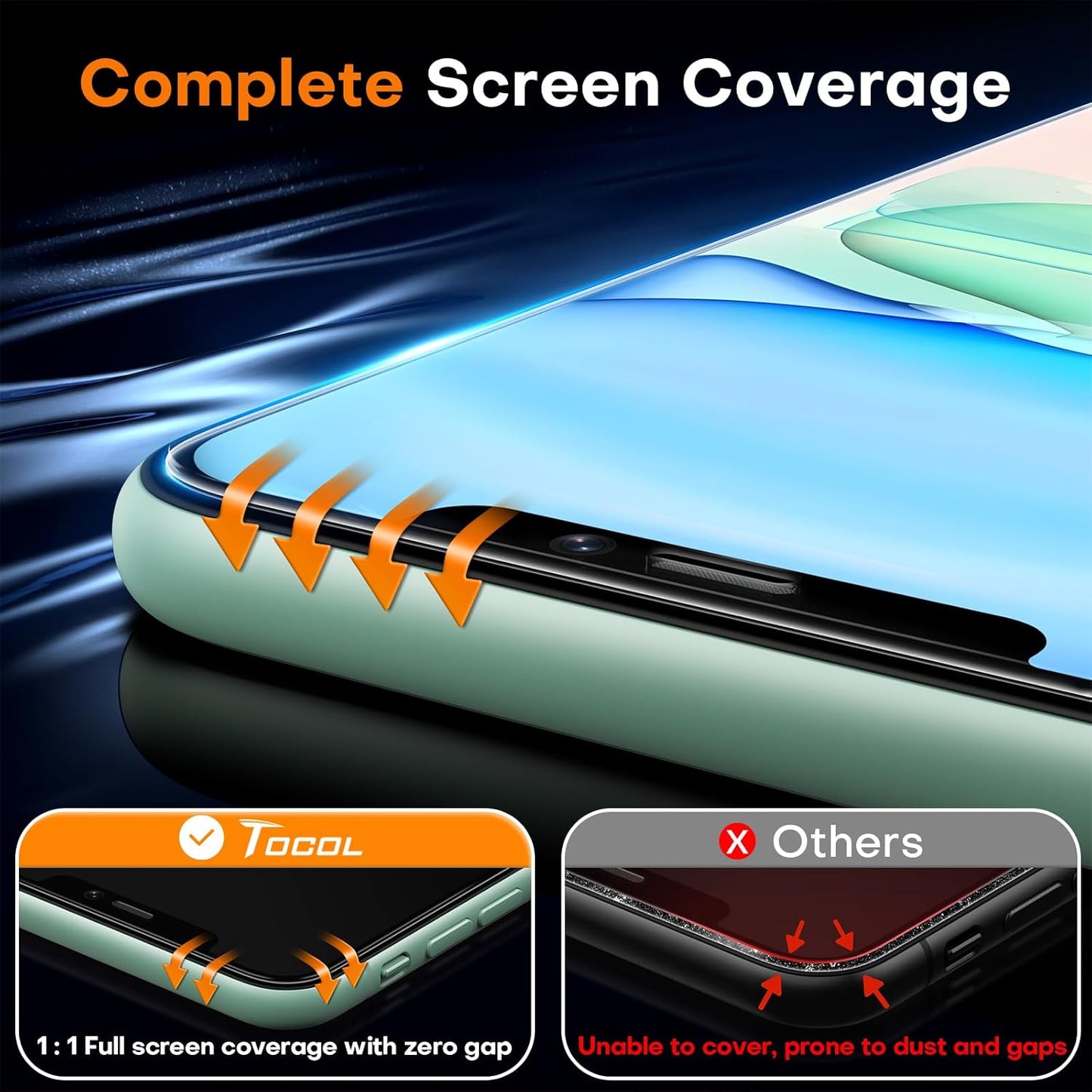 TOCOL for iPhone 11 / iPhone XR Screen Protector 9H Hardness Military Grade Shatterproof HD Tempered Glass Full Coverage Easy Installation Case Friendly 2 Pack