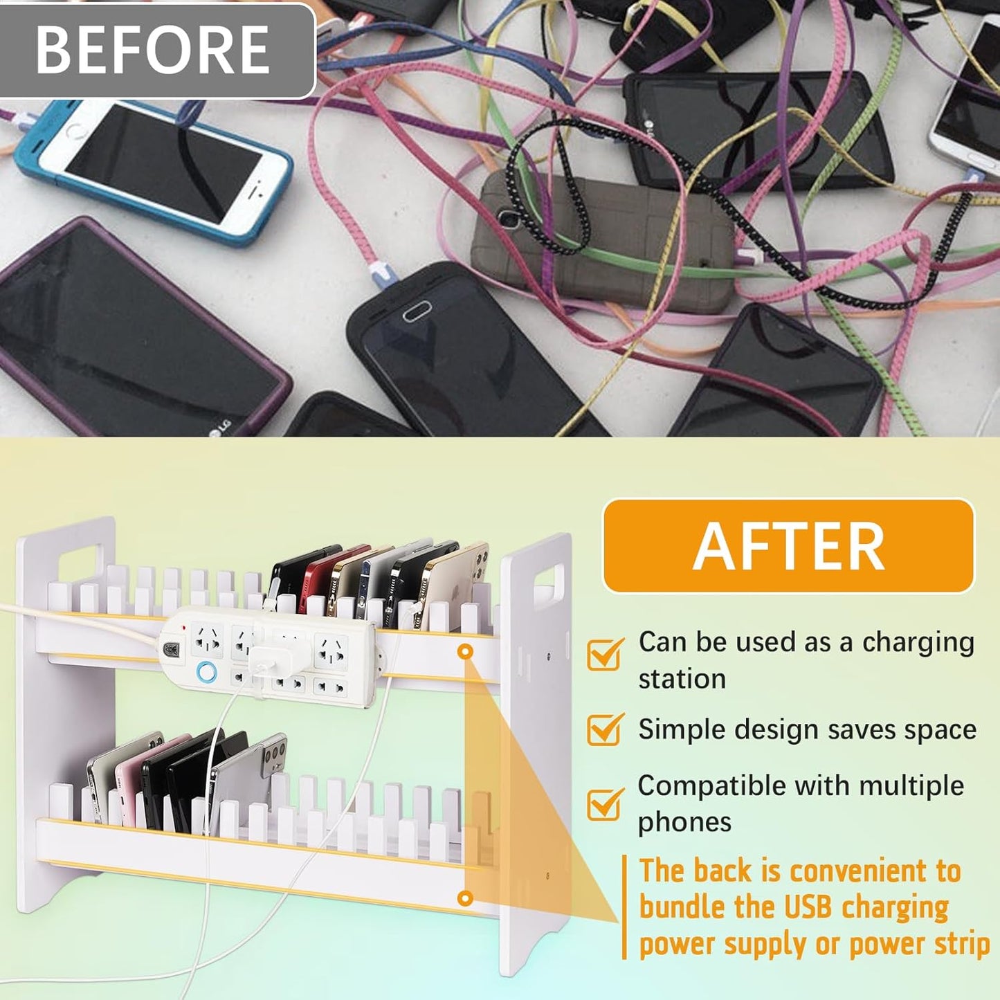 Cell Phone Holder Classroom Cell Phone Storage 2-Tier Multiple Cell Phone Stand Rack with 1-30 Number Stickers PVC Board Mobile Phone Holder Desktop Organizer for Classroom Office (30 Slots)
