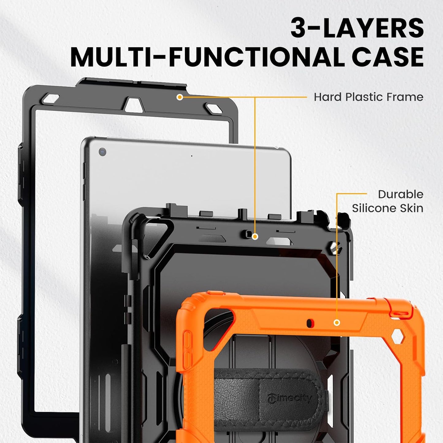 Timecity for iPad Air 3/ Pro 10.5 Inch Case, 360° Rotating Stand, Pencil Holder, Shockproof with Screen Protector & Shoulder Strap - Heavy Duty Protection Case for iPad Air 3rd Gen - Orange