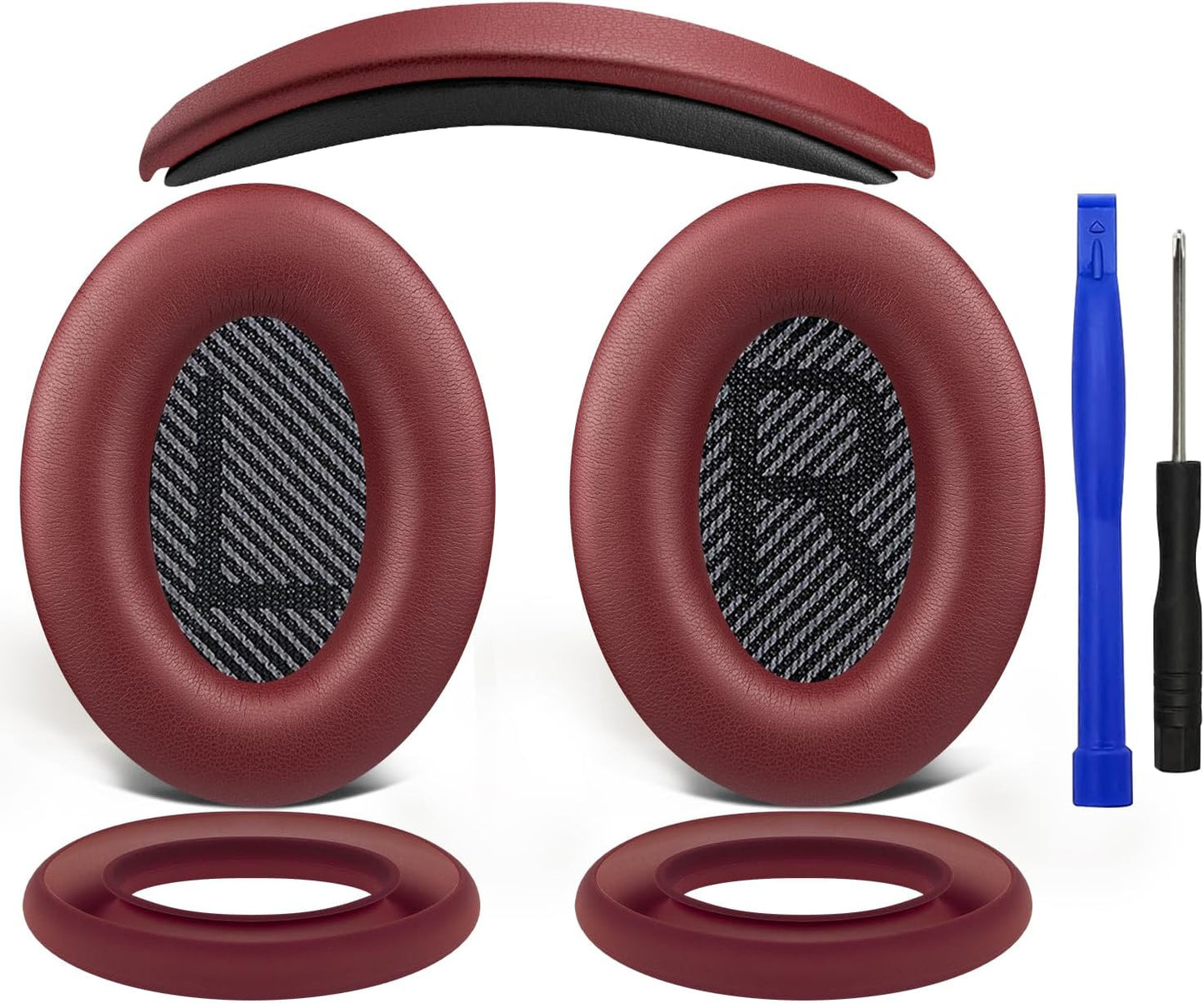 SOULWIT Ear Pads Cushions + Headband + Silicone Earpads Cover Protector, Replacement Kit for Bose QuietComfort 35 QC35, QC35 ii Over-Ear Headphones - Burgundy