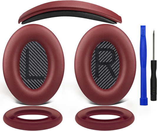 SOULWIT Ear Pads Cushions + Headband + Silicone Earpads Cover Protector, Replacement Kit for Bose QuietComfort 35 QC35, QC35 ii Over-Ear Headphones - Burgundy