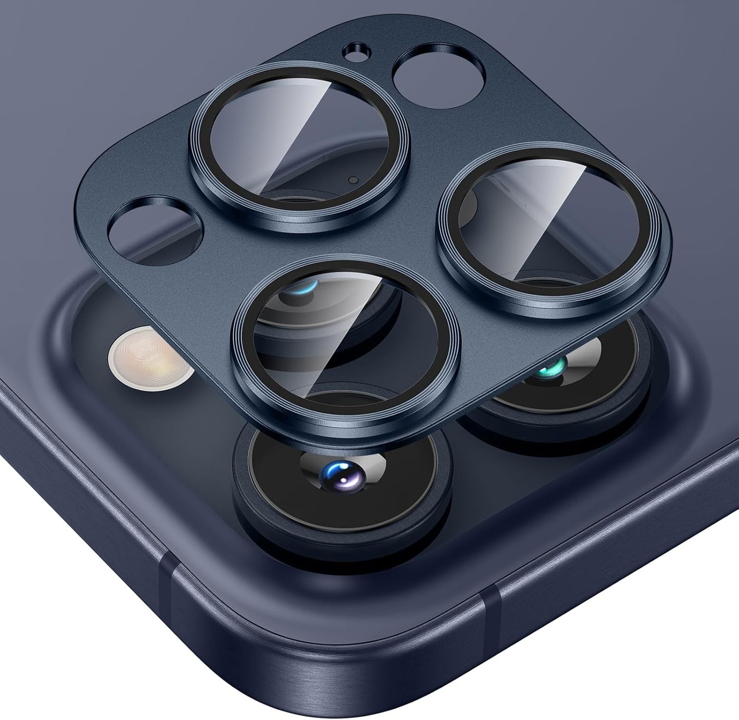 Tensea for iPhone 16 Pro/iPhone 16 Pro Max/iPhone 15 Pro/iPhone 15 Pro Max Camera Lens Protector, Metal Aluminum Alloy Tempered Glass Cover Camera Screen Protector Accessories, Case Friendly Blue