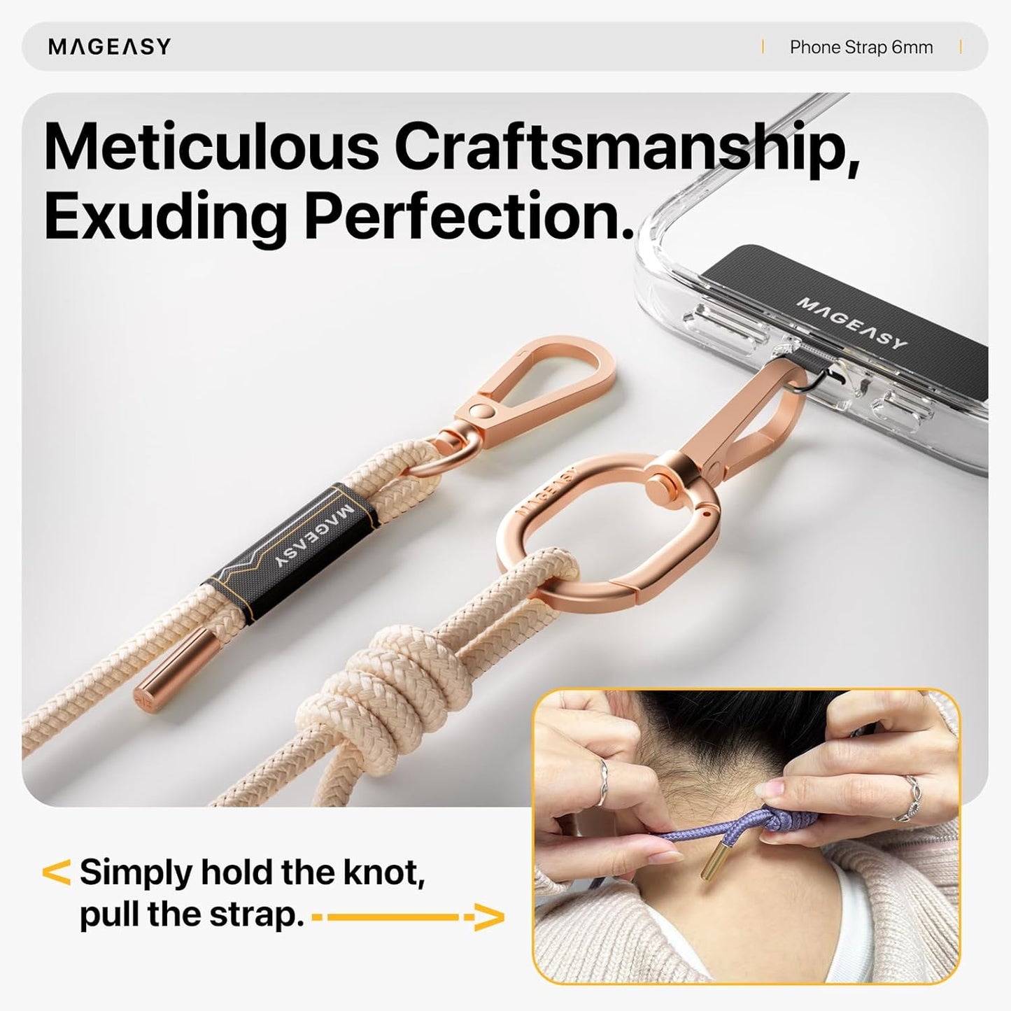 MAGEASY Universal Cell Phone Lanyard - Anti-Theft Rope Crossbody Phone Strap for iPhone 16 Pro Max & Most Smartphones, for Men & Women | 6mm Rose