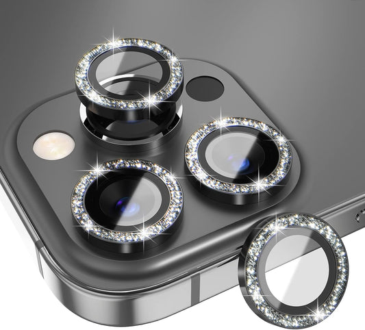 Choiche [3+1 for iPhone 13 Pro/iPhone 13 Pro Max Camera Lens Protector Bling, 9H Tempered Glass Camera Cover Screen Protector Metal Ring Decoration Accessories (Glitter-Graphite)