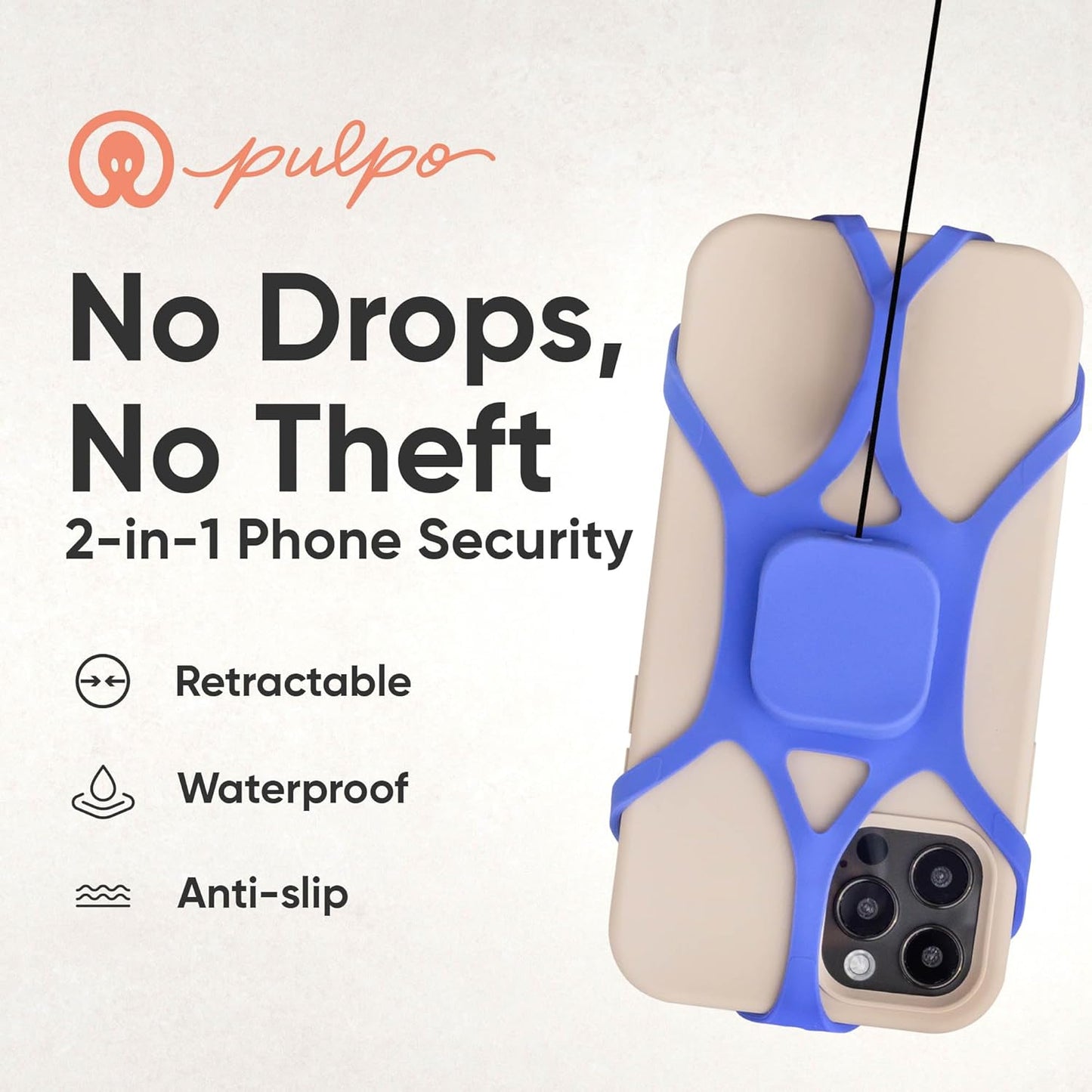 Pulpo Phone Leash Ash Lavender Fits Smartphones Up to 6.8" - Retractable Anti Theft Phone Tether for Skiing & Kayak Tether, Pickpocket Proof Cellphone Lanyard, Anti-Theft Cellphone Leash for Festival