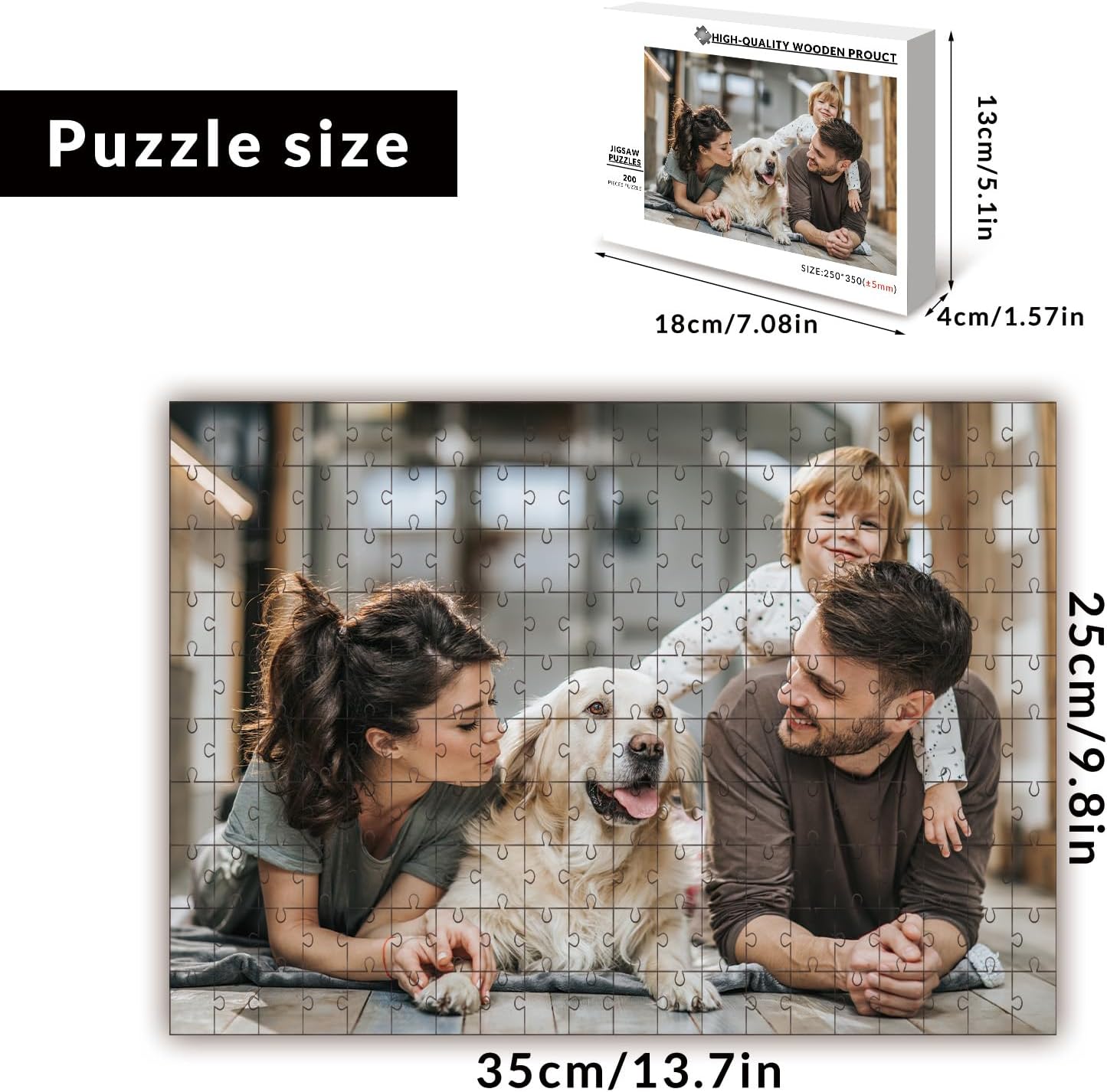 Custom Puzzle from Photos - Personalized 1000/500/300/200/120 Piece Jigsaw Puzzle for Adults & Kids, Unique Wooden Gift for Christmas, Wedding, Anniversary, Birthday