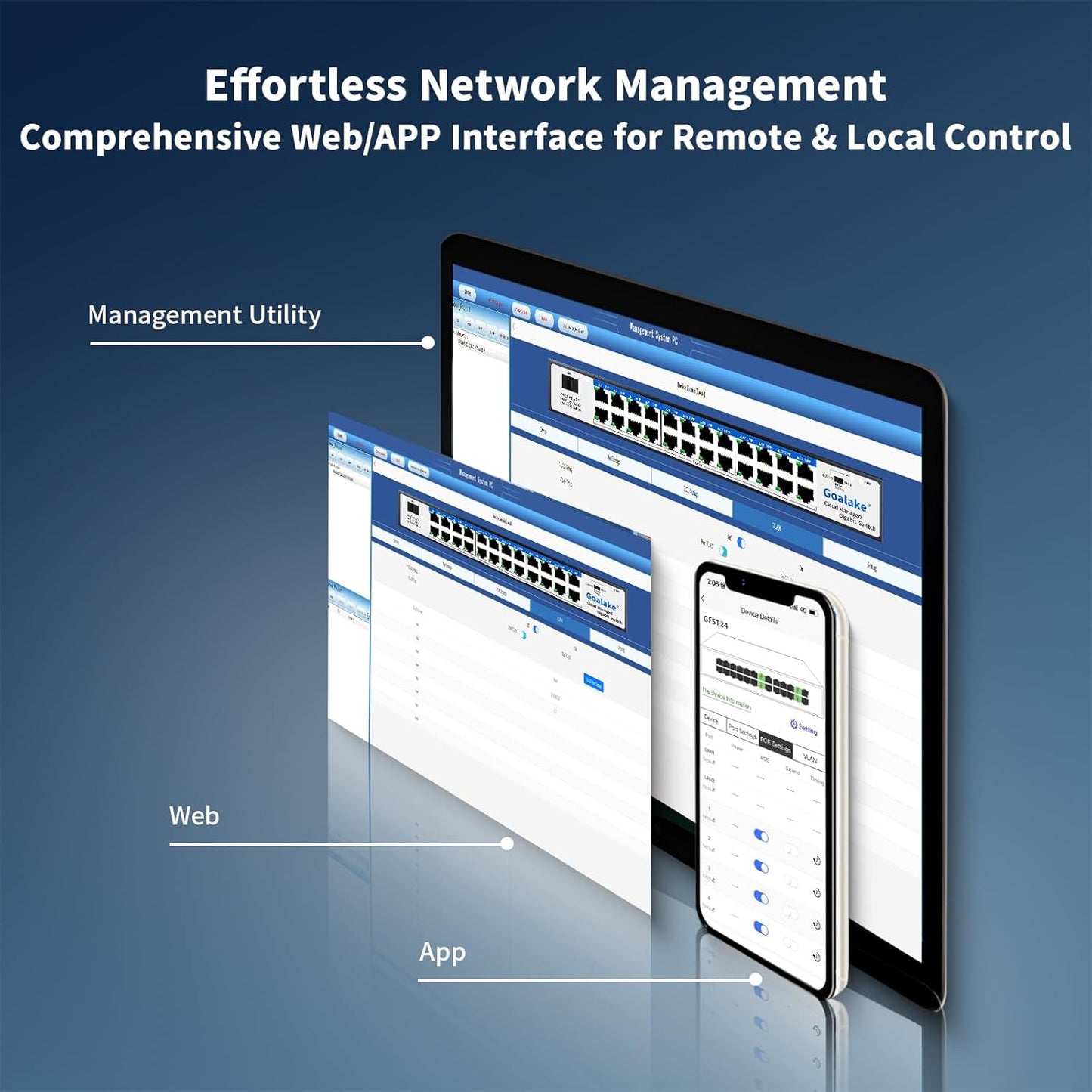 Easy Smart Managed Ethernet Switch, 24 Port Gigabit Switch,Network Hub, Ethernet Splitter, Plug & Play, Industrial Grade Fan Design, VLAN, Qos, Desktop or Wall Mount