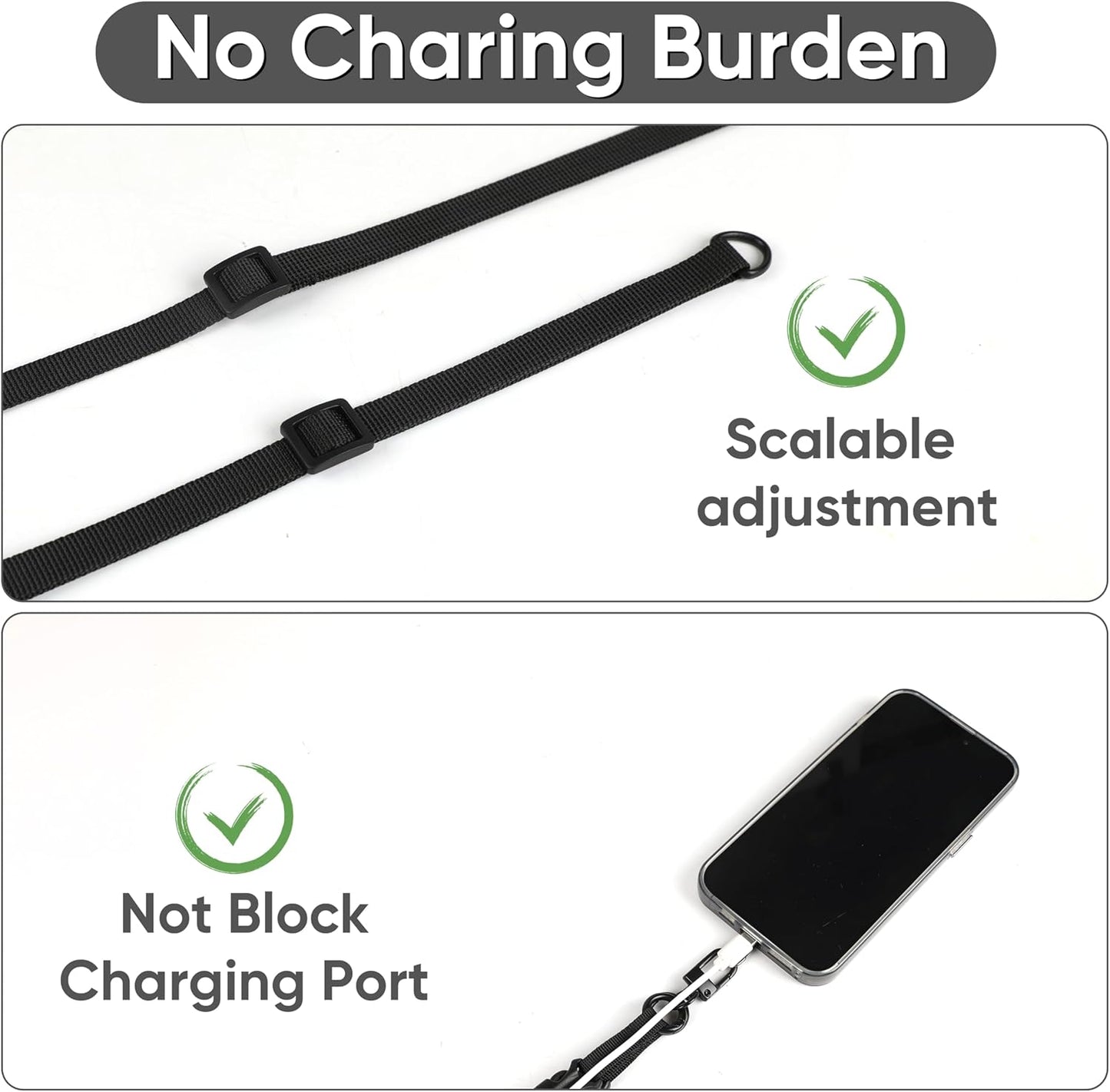 Cell Phone Strap Adjustable Wrist Strap Crossbody Cellphone Holder Extra Long Phone Lanyard Wrist Lanyard (Black)