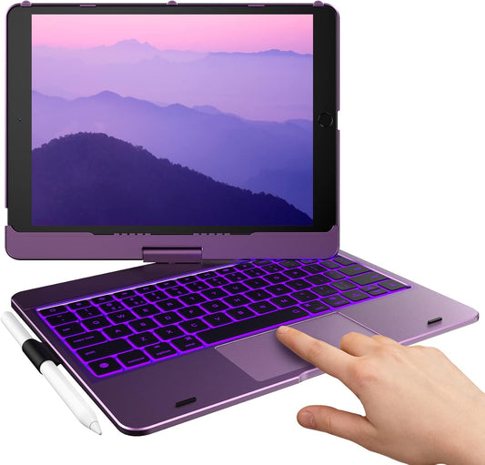 typecase Touch Case with Keyboard for iPad 9th Generation (10.2", 2021), Multi-Touch Trackpad, 10 Color Backlight, 360, Thin & Light - iPad 8th Gen (2020), 7th Gen (2019), Air 3, Pro 10.5 (Violet)